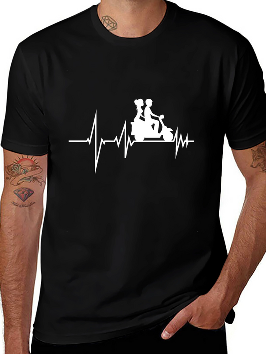 Heartbeat Scooter Couple T-Shirt - Black