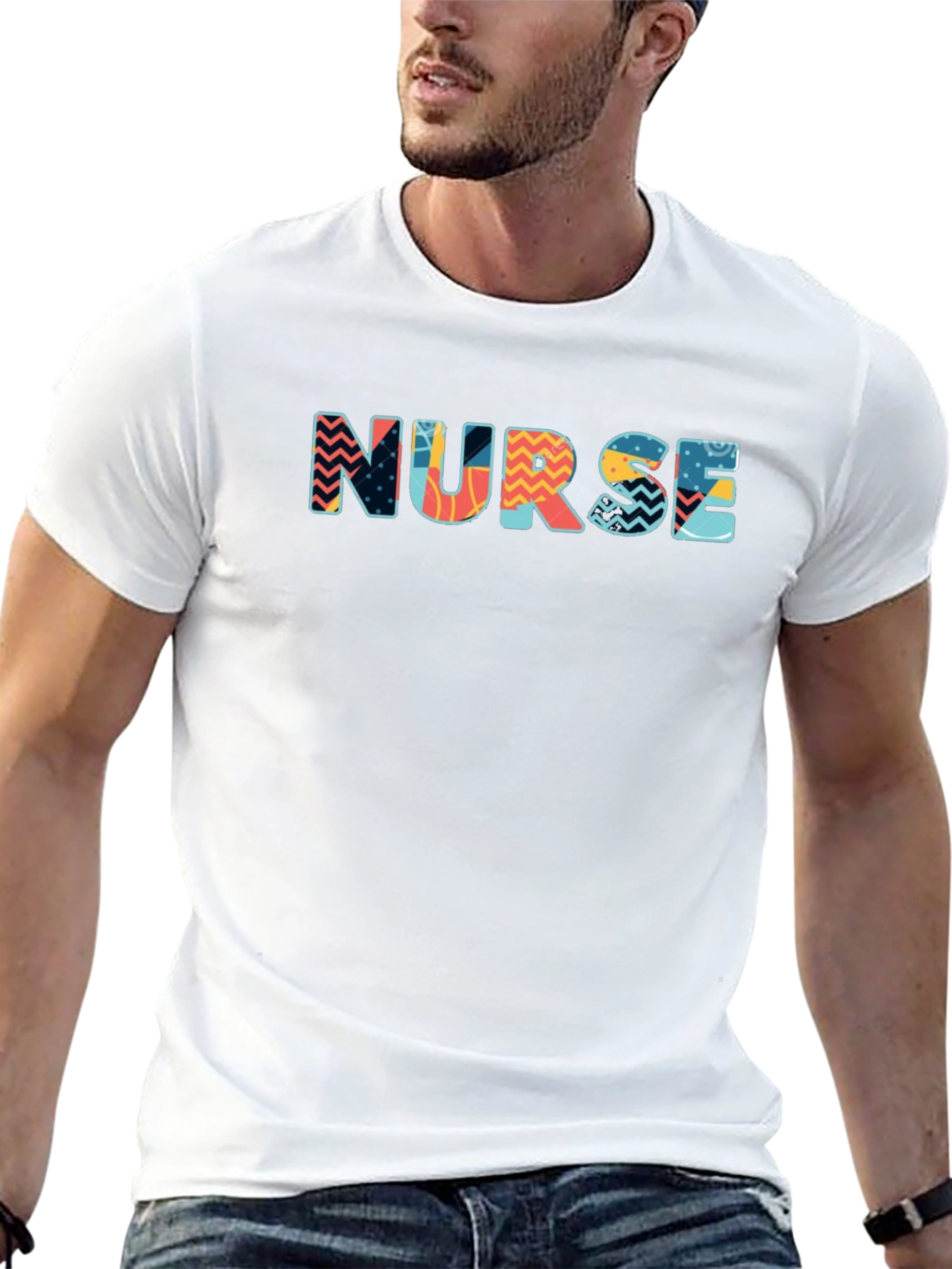 Nurse Pattern Print Black T-Shirt