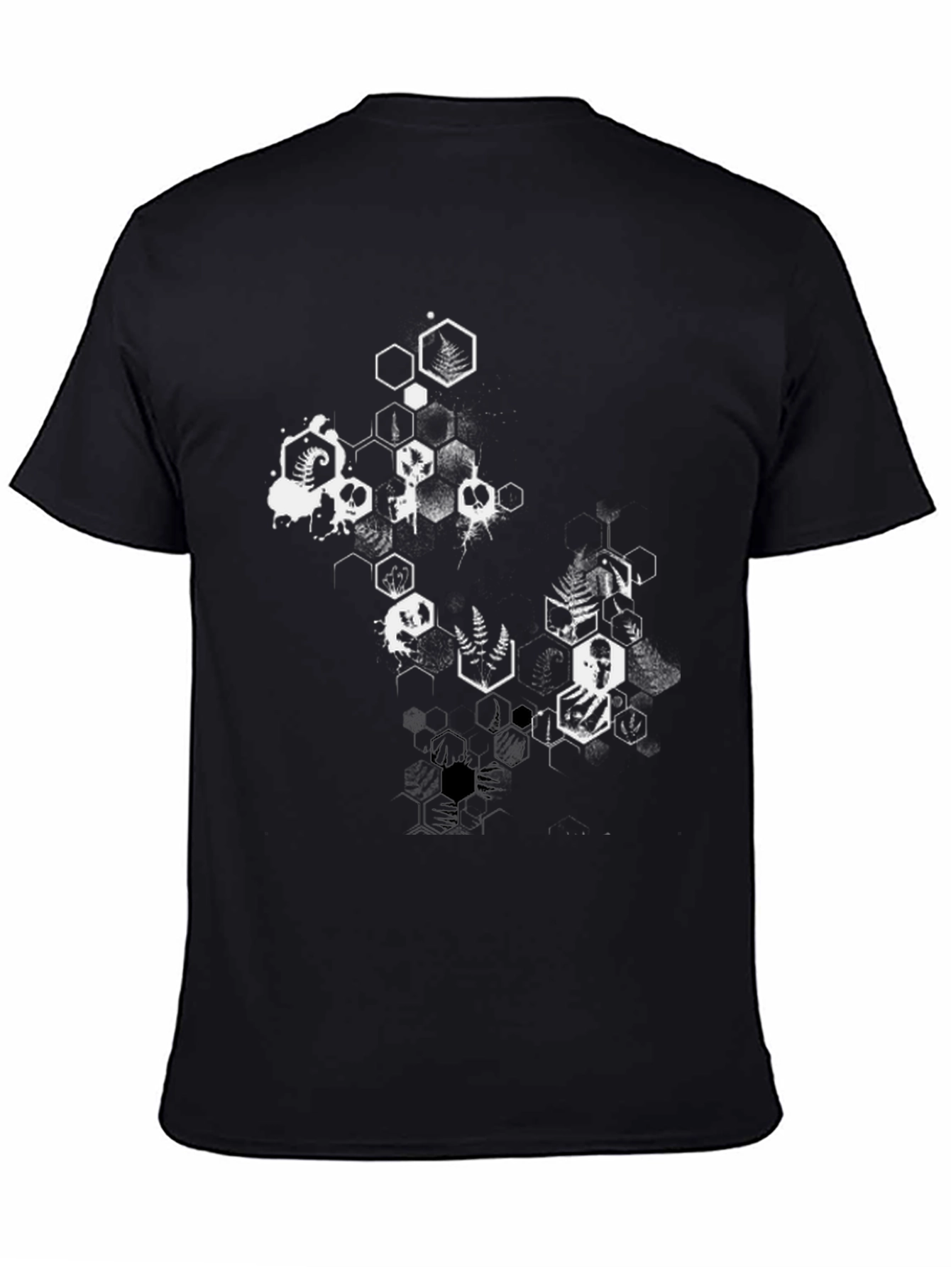 Geometric Skull & Fern Graphic Black T-Shirt