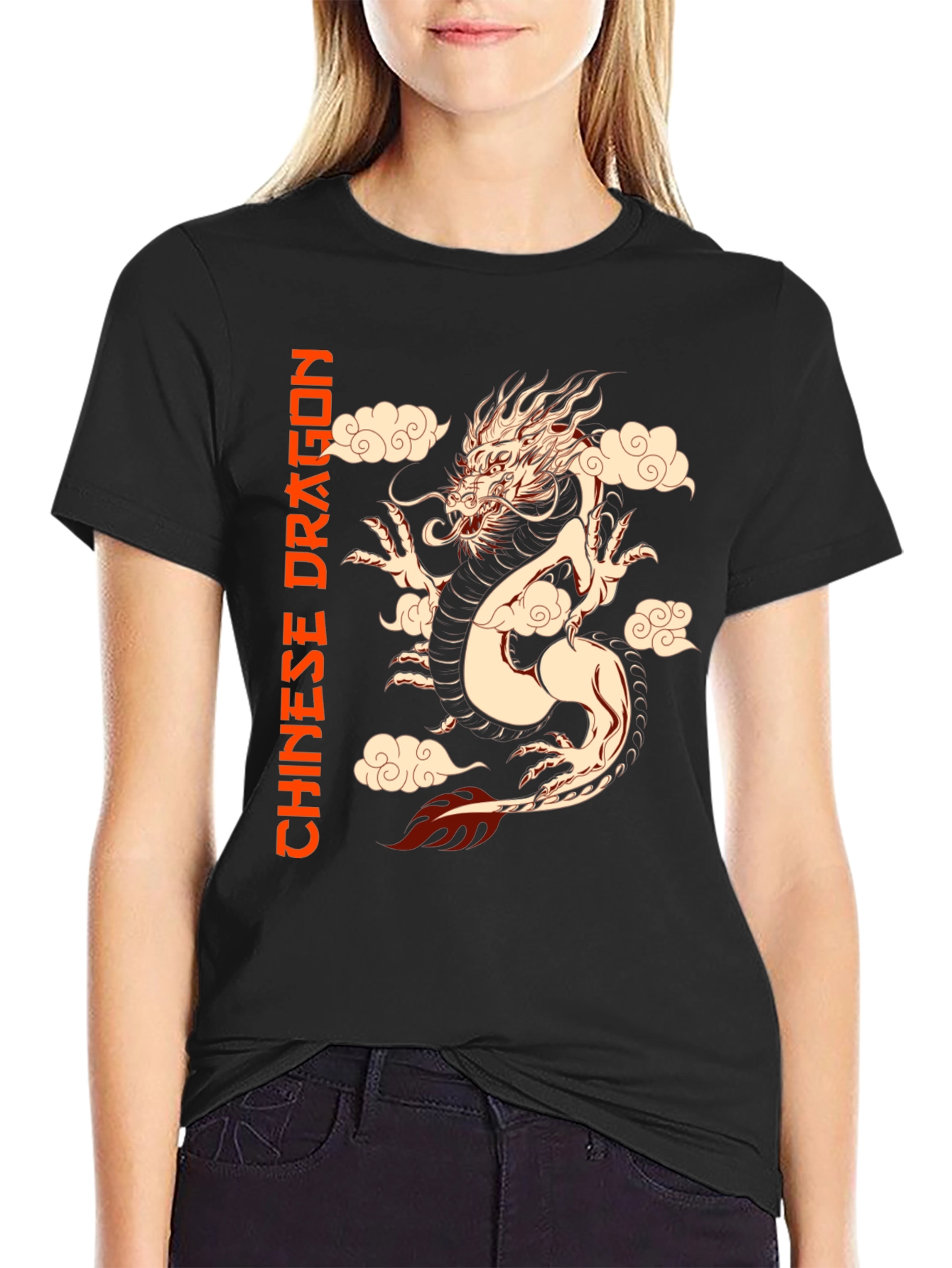 Chinese Dragon Graphic Tee - Black Cotton T-Shirt