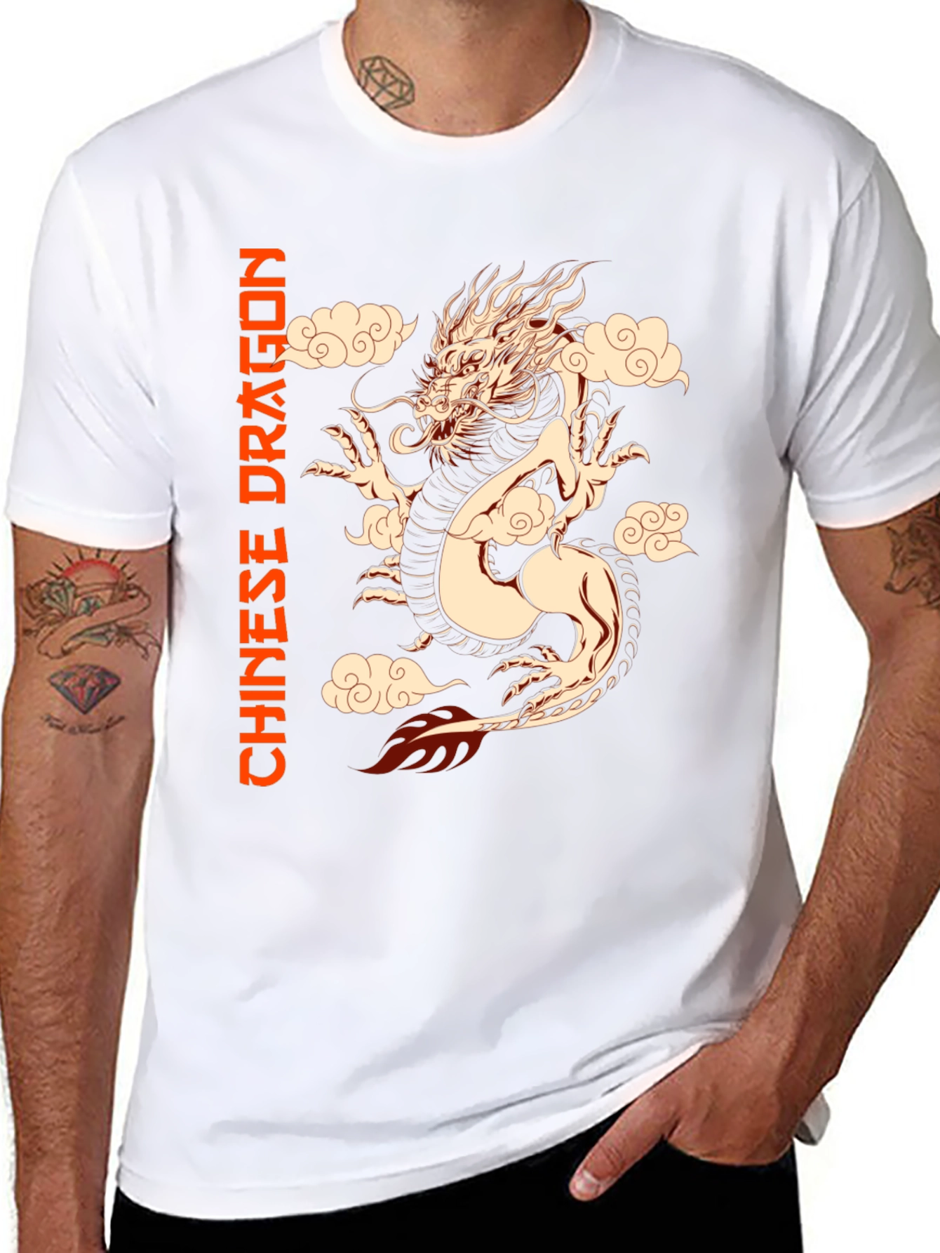 Chinese Dragon Graphic Tee - Black Cotton T-Shirt