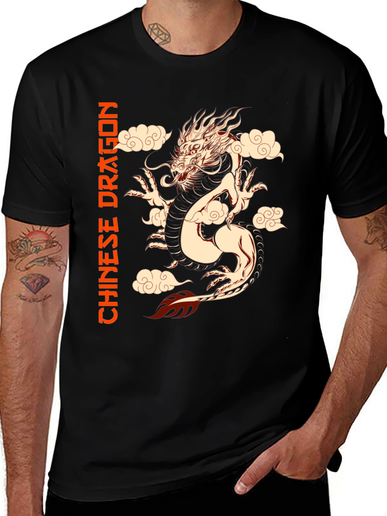 Chinese Dragon Graphic Tee - Black Cotton T-Shirt