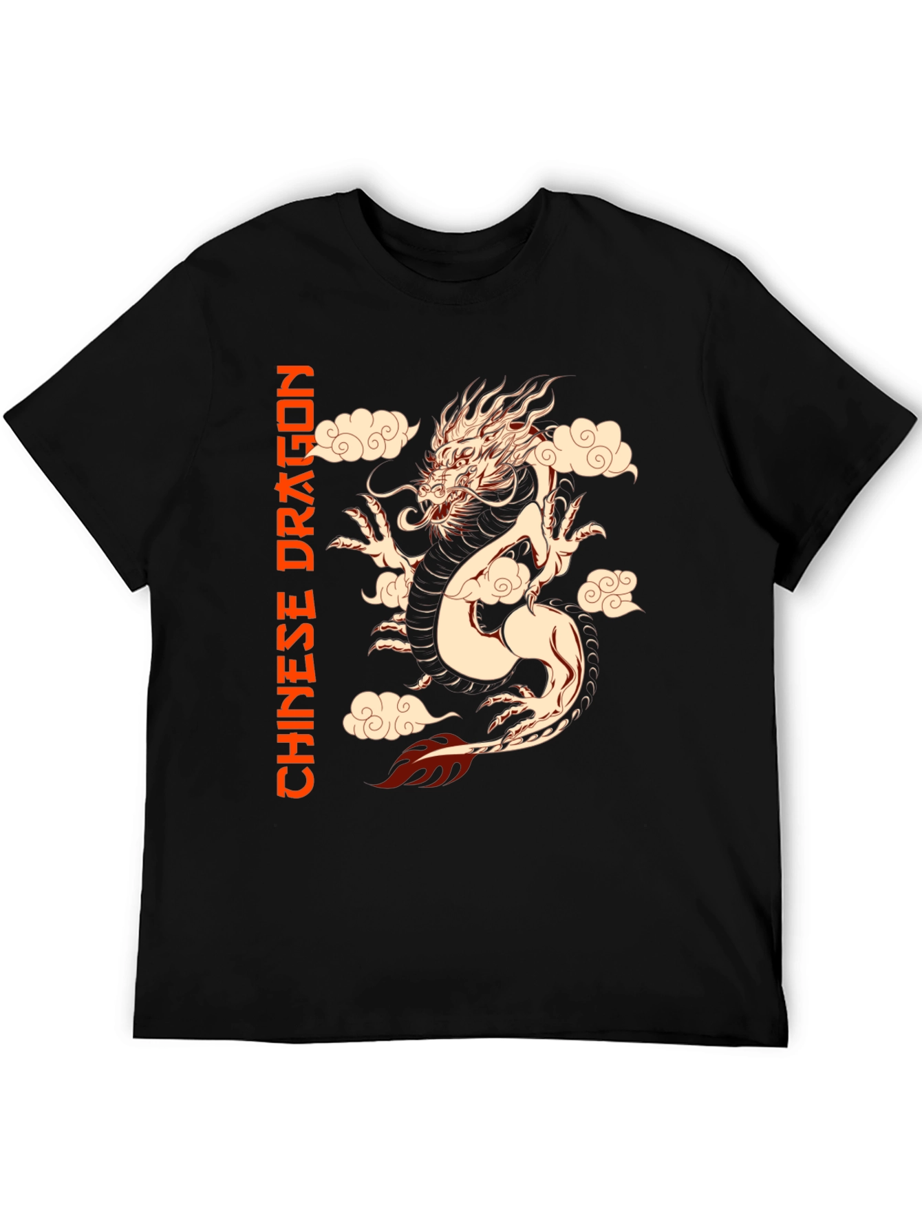 Chinese Dragon Graphic Tee - Black Cotton T-Shirt