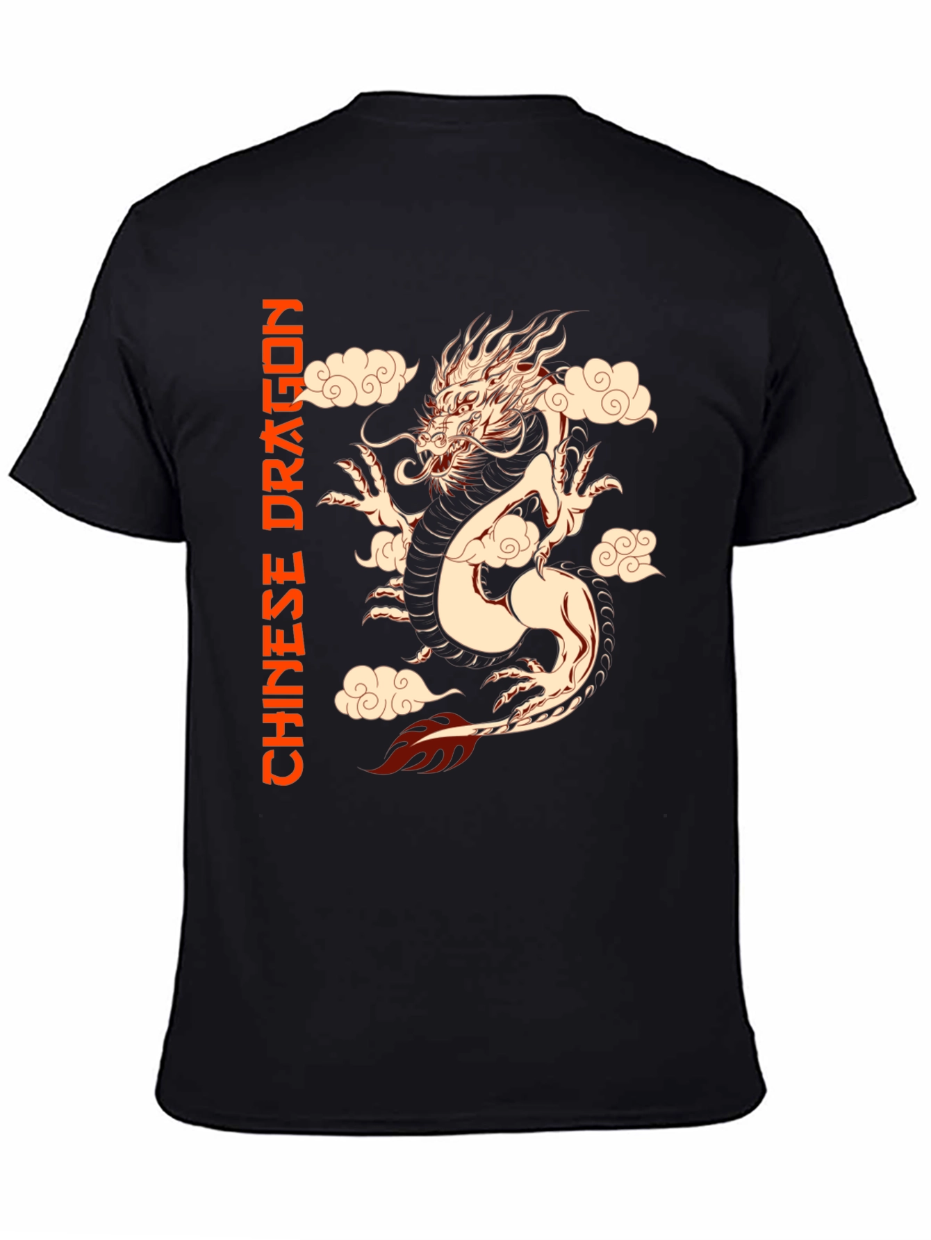Chinese Dragon Graphic Tee - Black Cotton T-Shirt