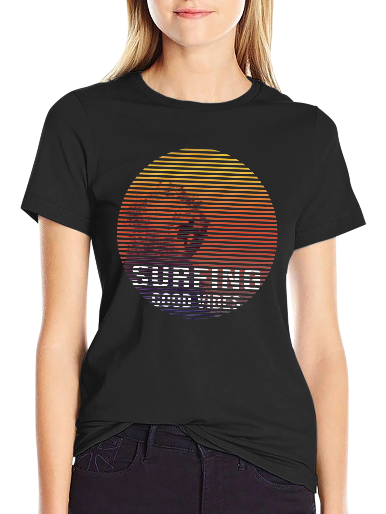 Surfing Good Vibes Graphic Tee - Black
