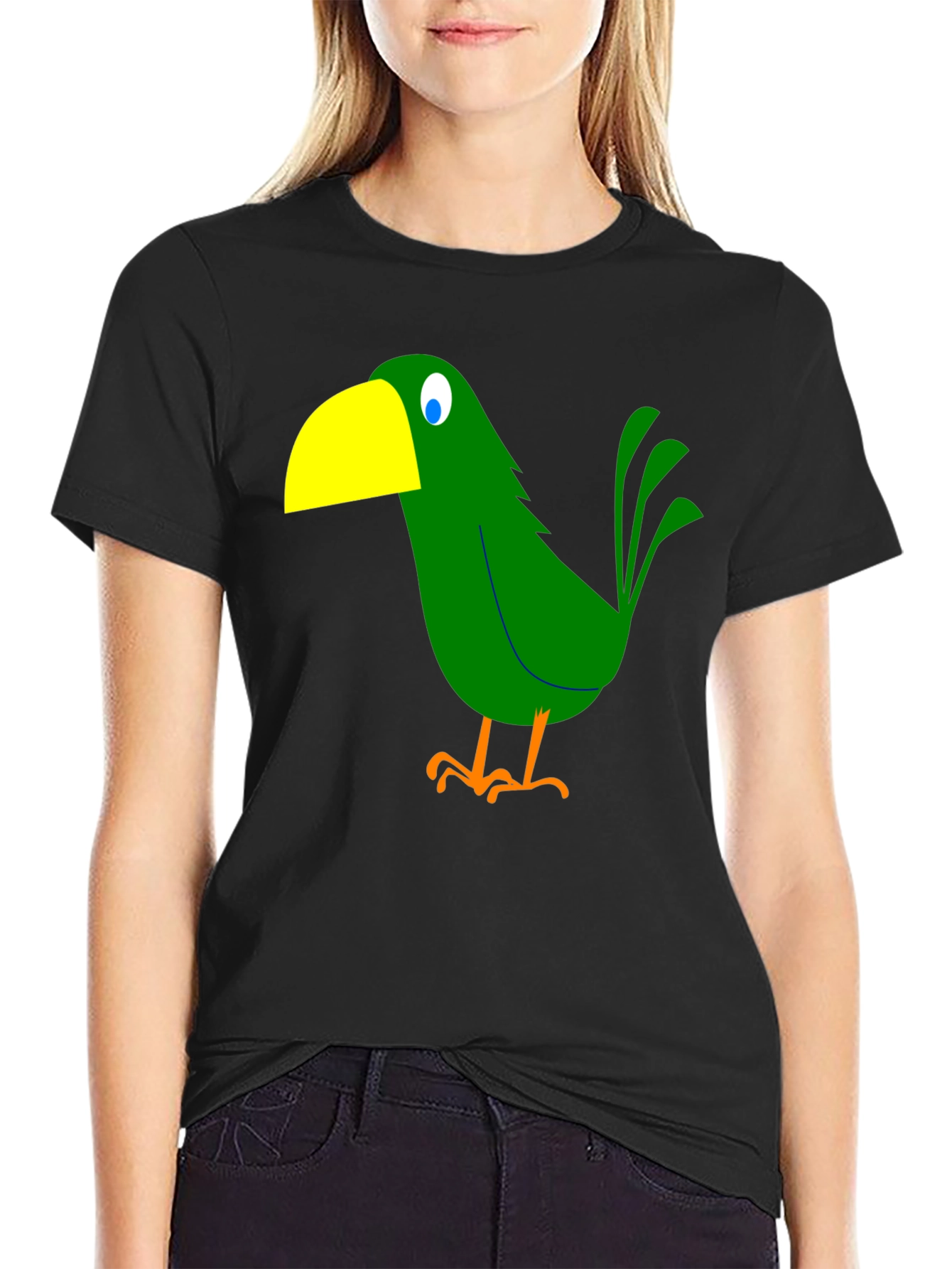 Cartoon Bird Graphic Tee - Black T-Shirt