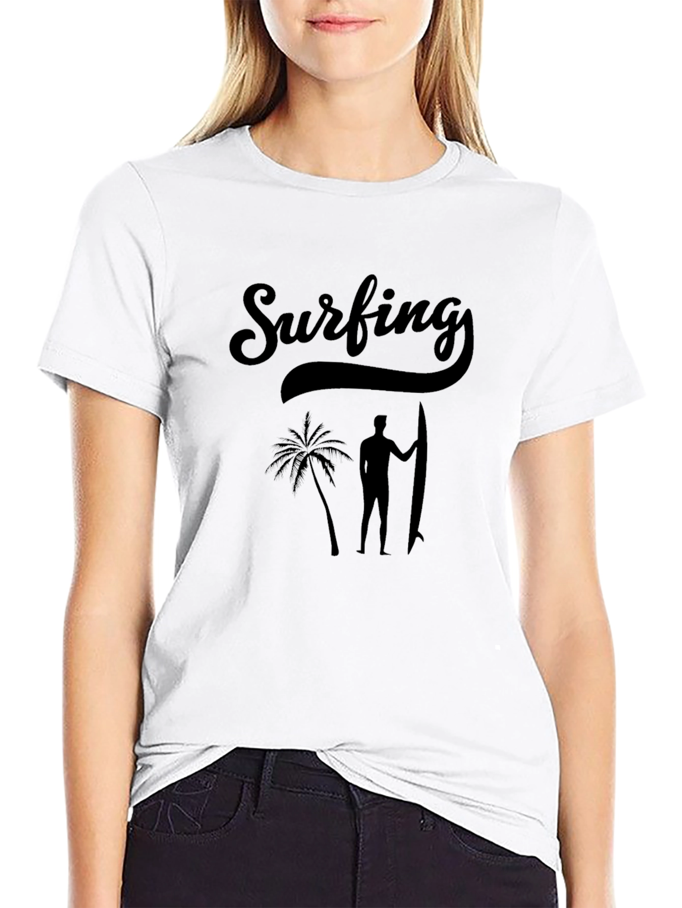 Surfing Graphic Tee - Black Cotton Shirt