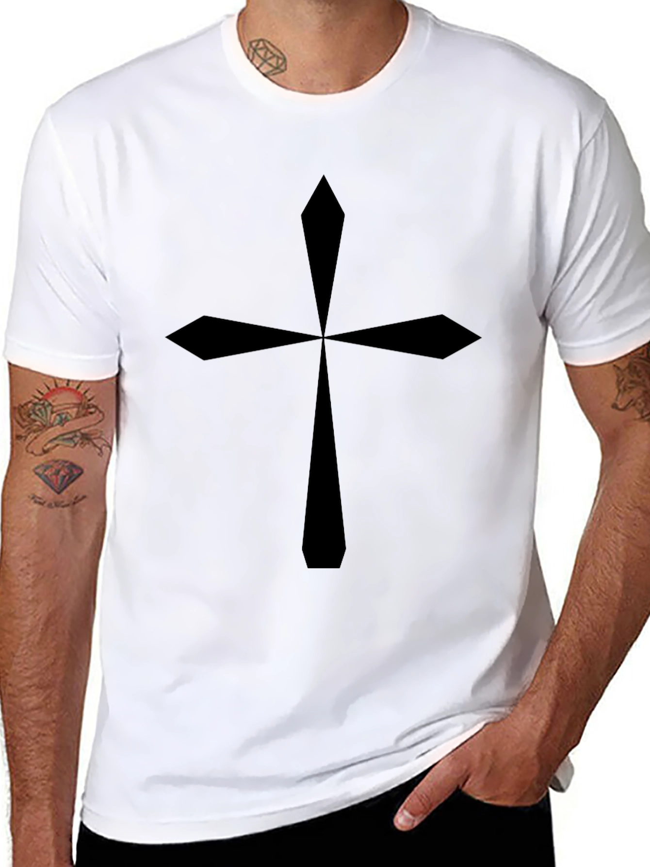 Bold Black Cross Graphic T-Shirt