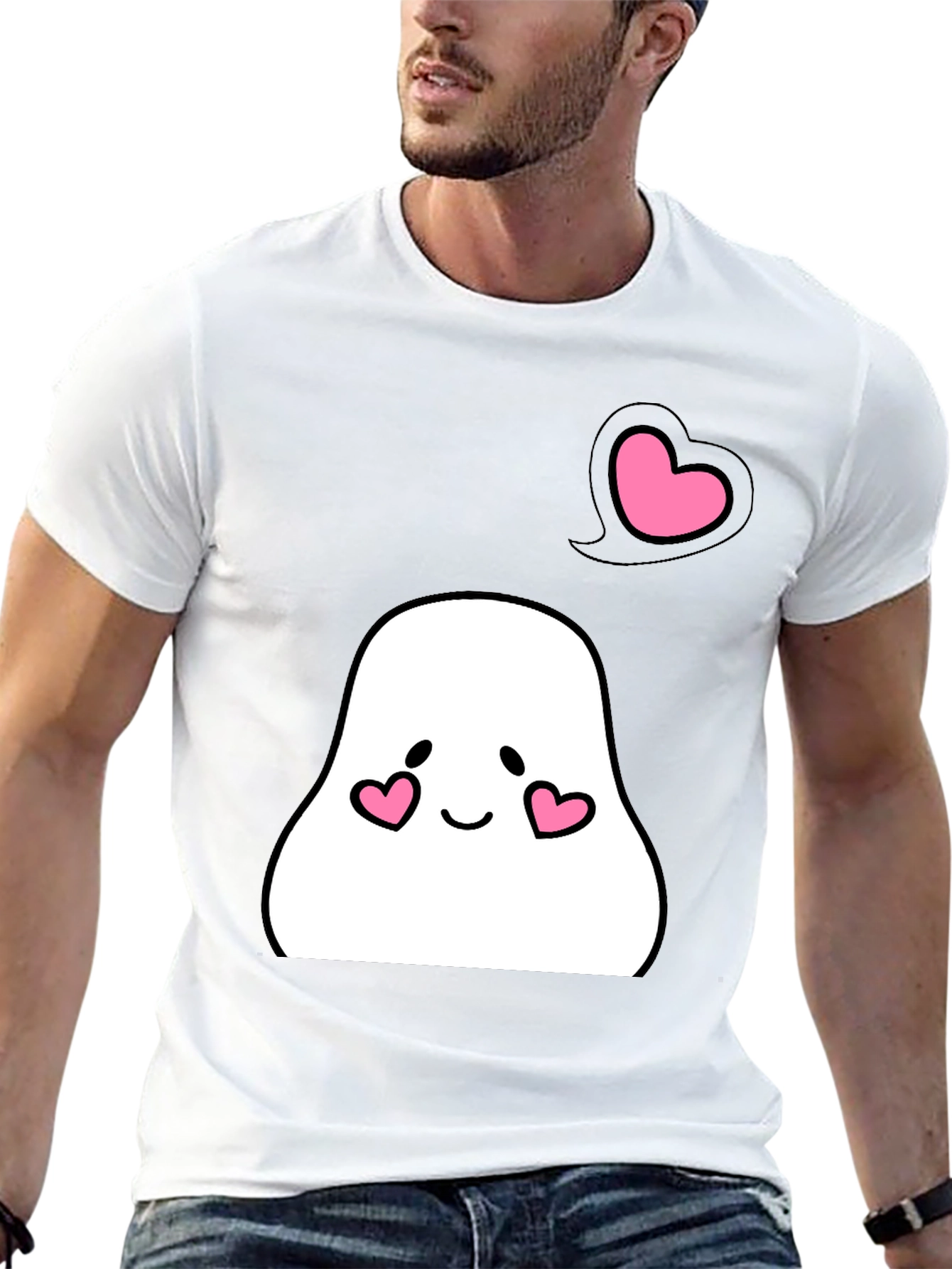 Cute Kawaii Ghost T-Shirt with Heart Accents