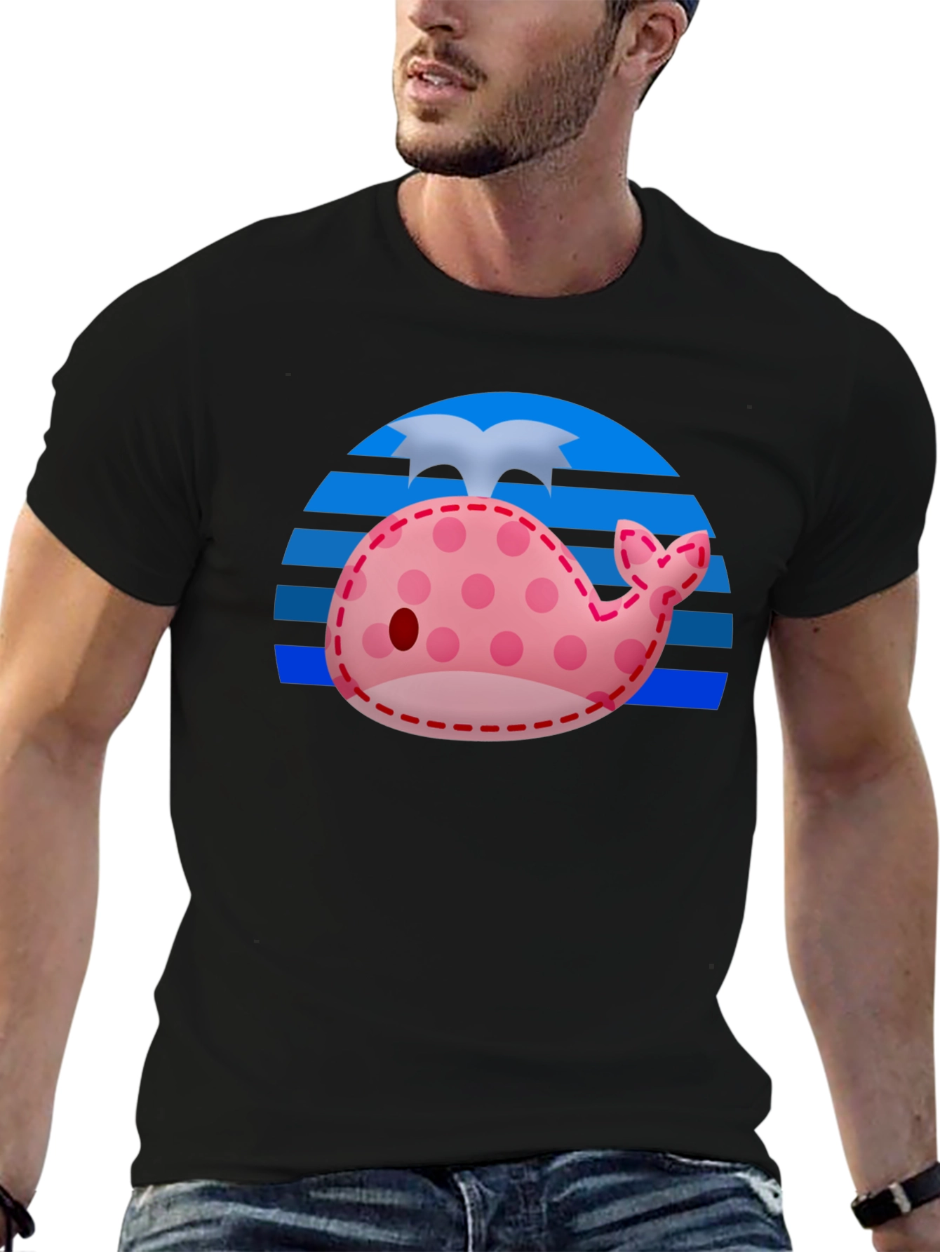 Cute Whale Patchwork Graphic Tee