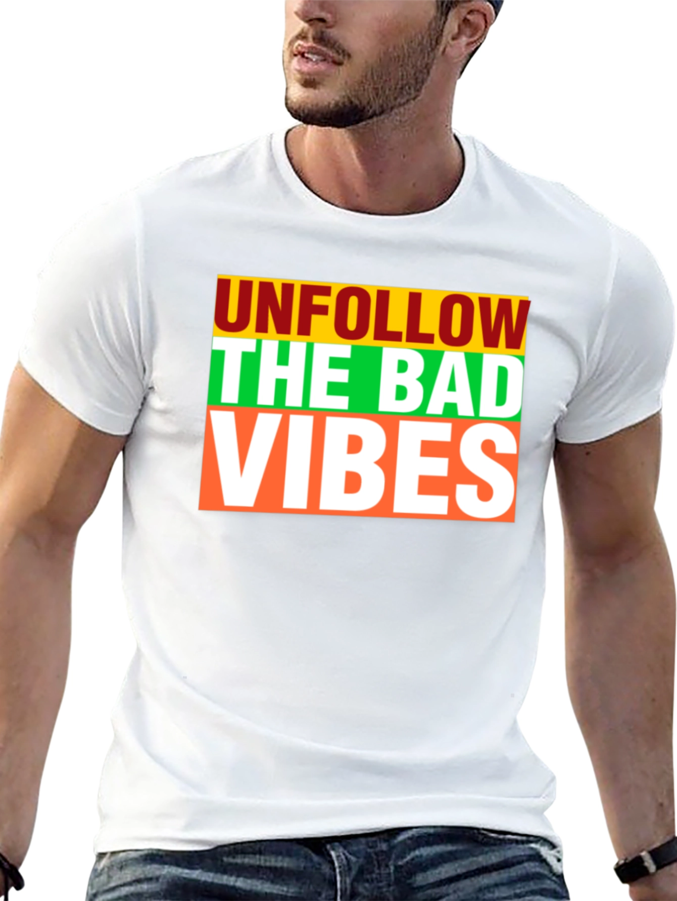 Unfollow The Bad Vibes Graphic Print T-Shirt