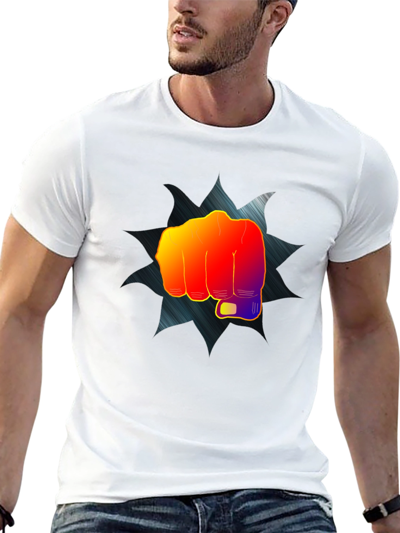 Impact Fist Graphic Tee - Black Cotton Blend Shirt
