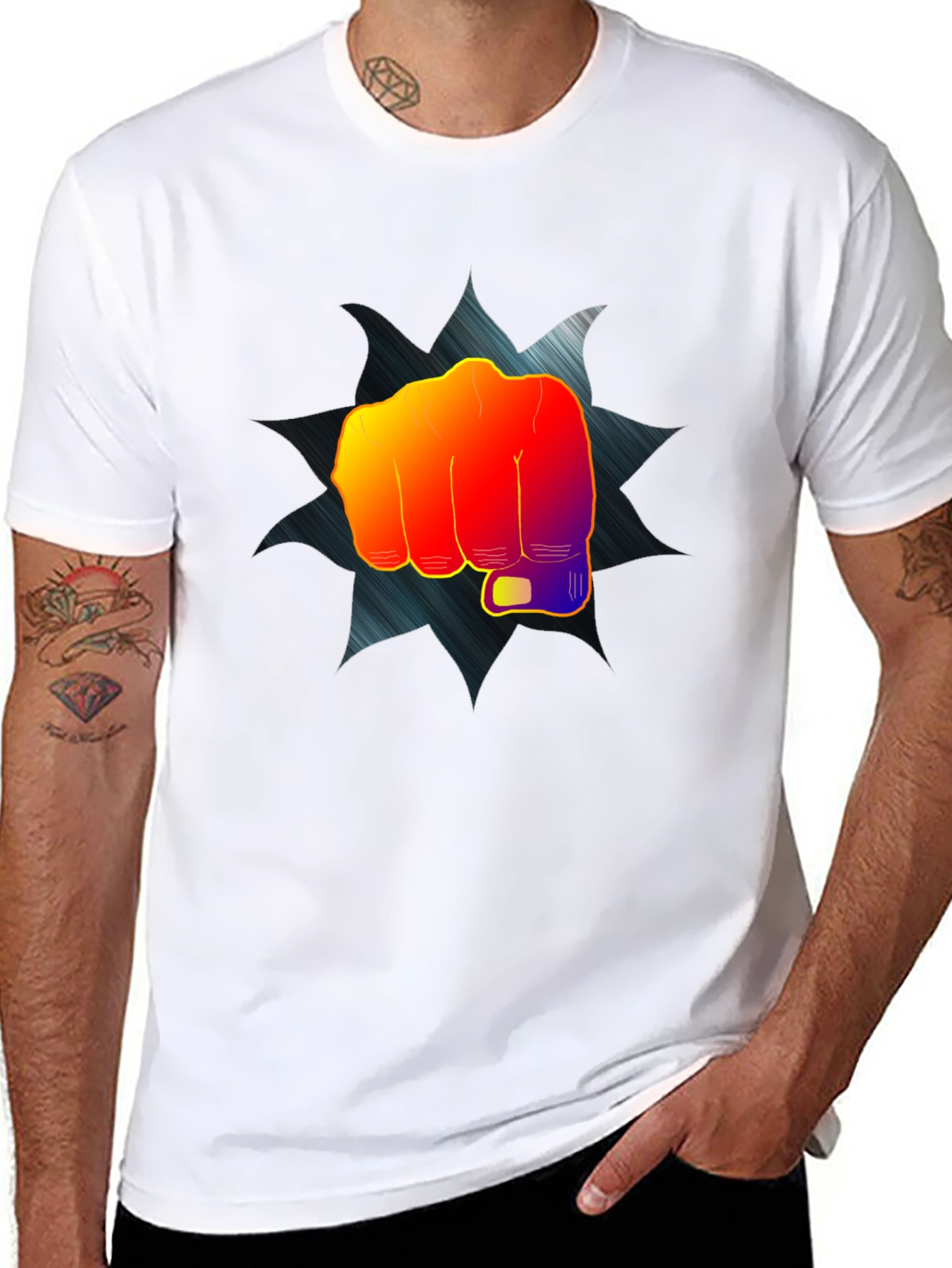 Impact Fist Graphic Tee - Black Cotton Blend Shirt