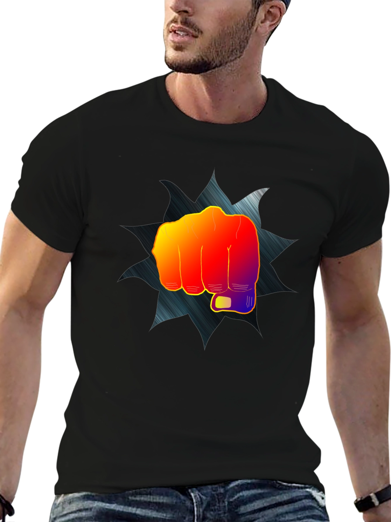 Impact Fist Graphic Tee - Black Cotton Blend Shirt