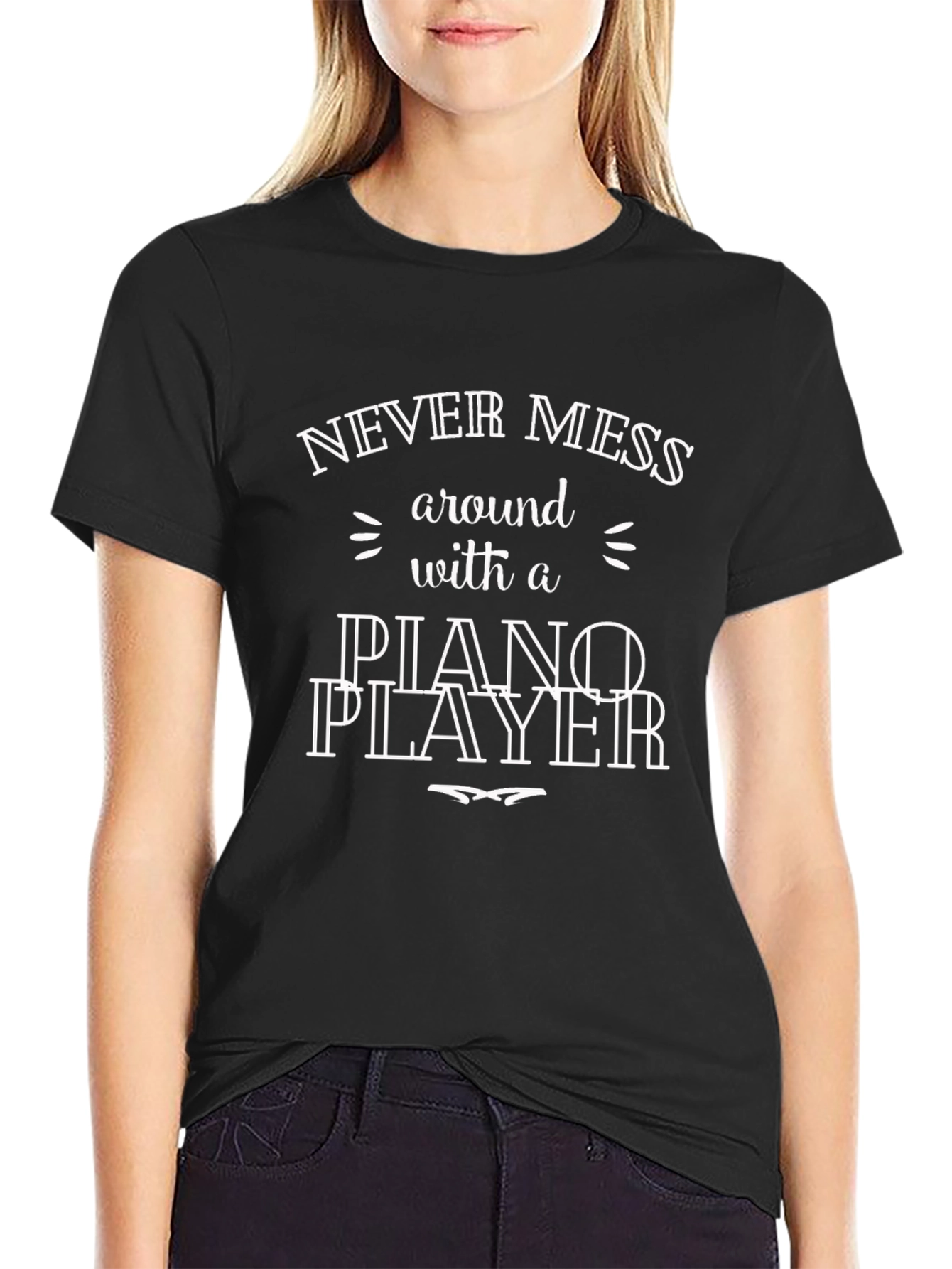 Never Mess Piano Player Black Graphic T-Shirt