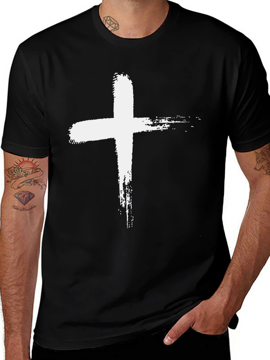 Grunge Cross Graphic Tee - Black Christian T-Shirt