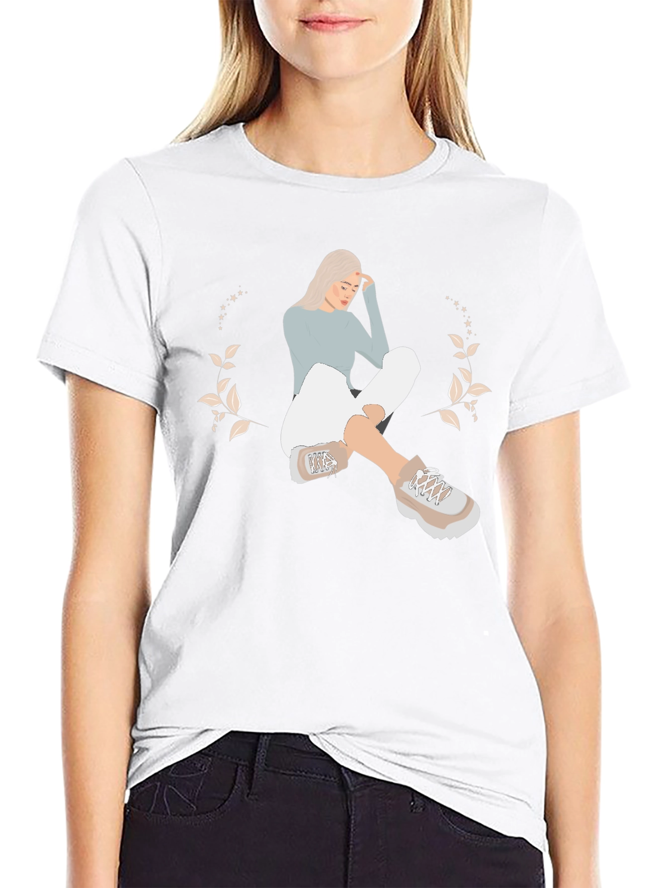 Black T-Shirt with Woman Illustration