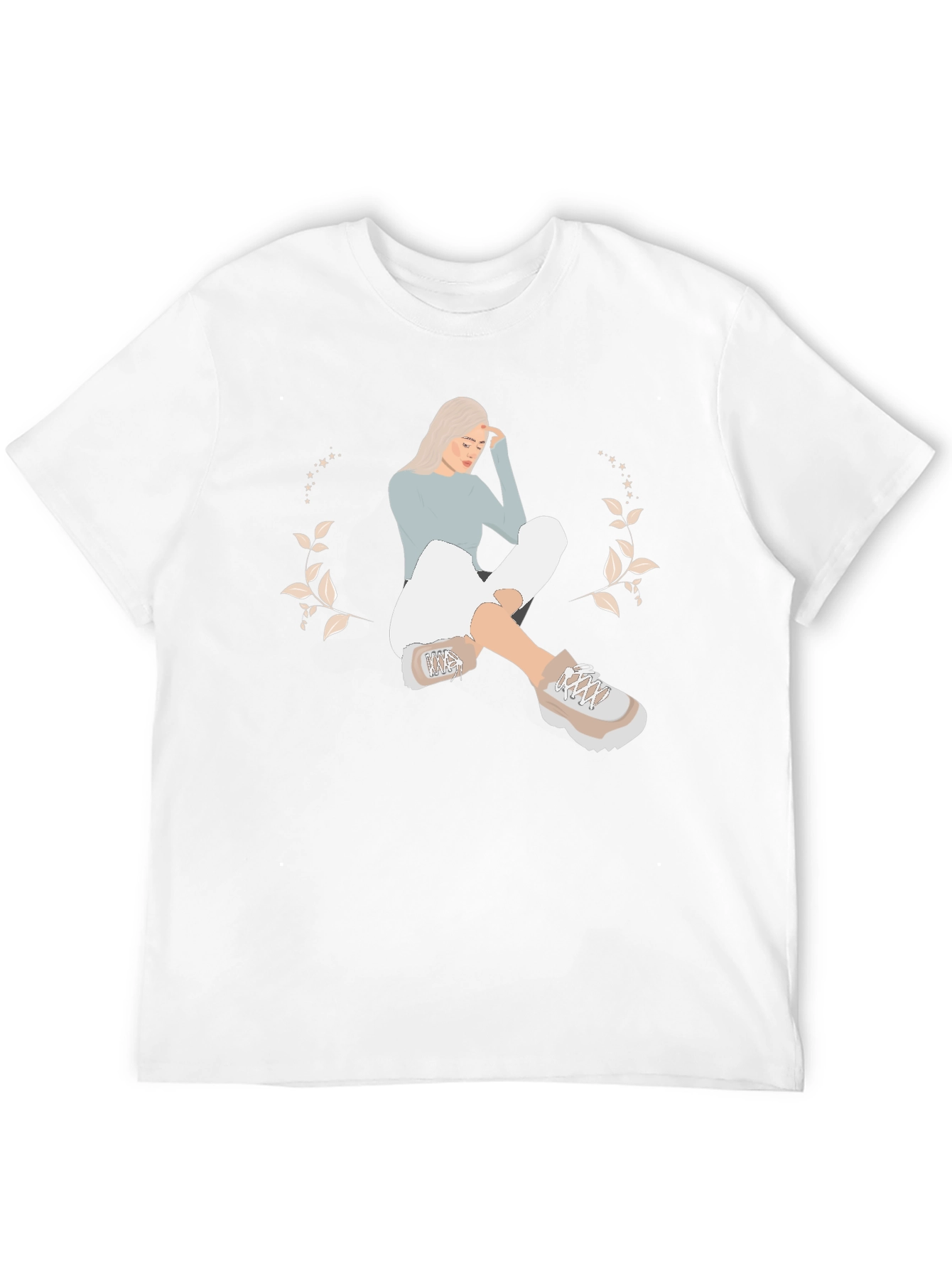 Black T-Shirt with Woman Illustration
