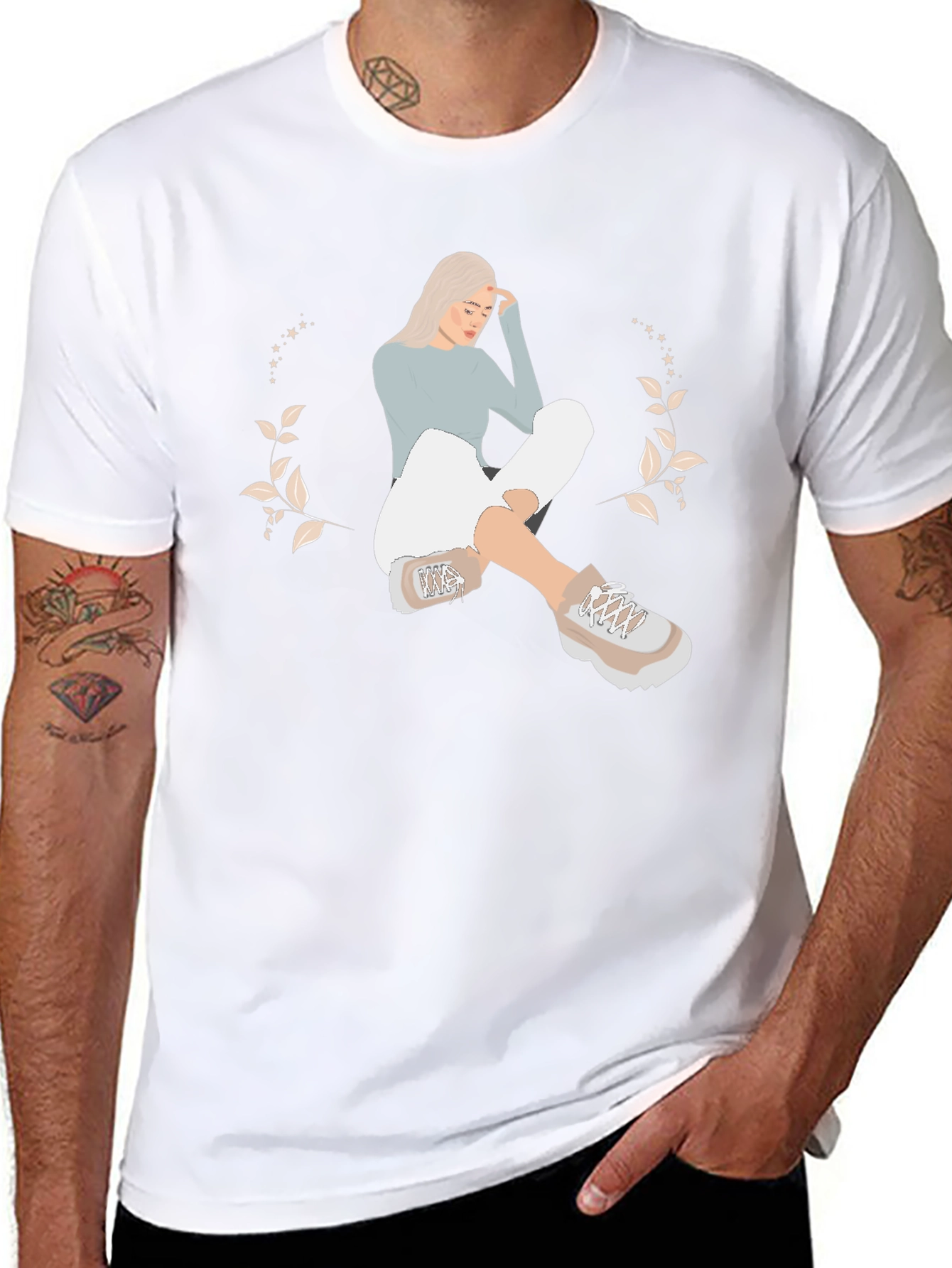 Black T-Shirt with Woman Illustration