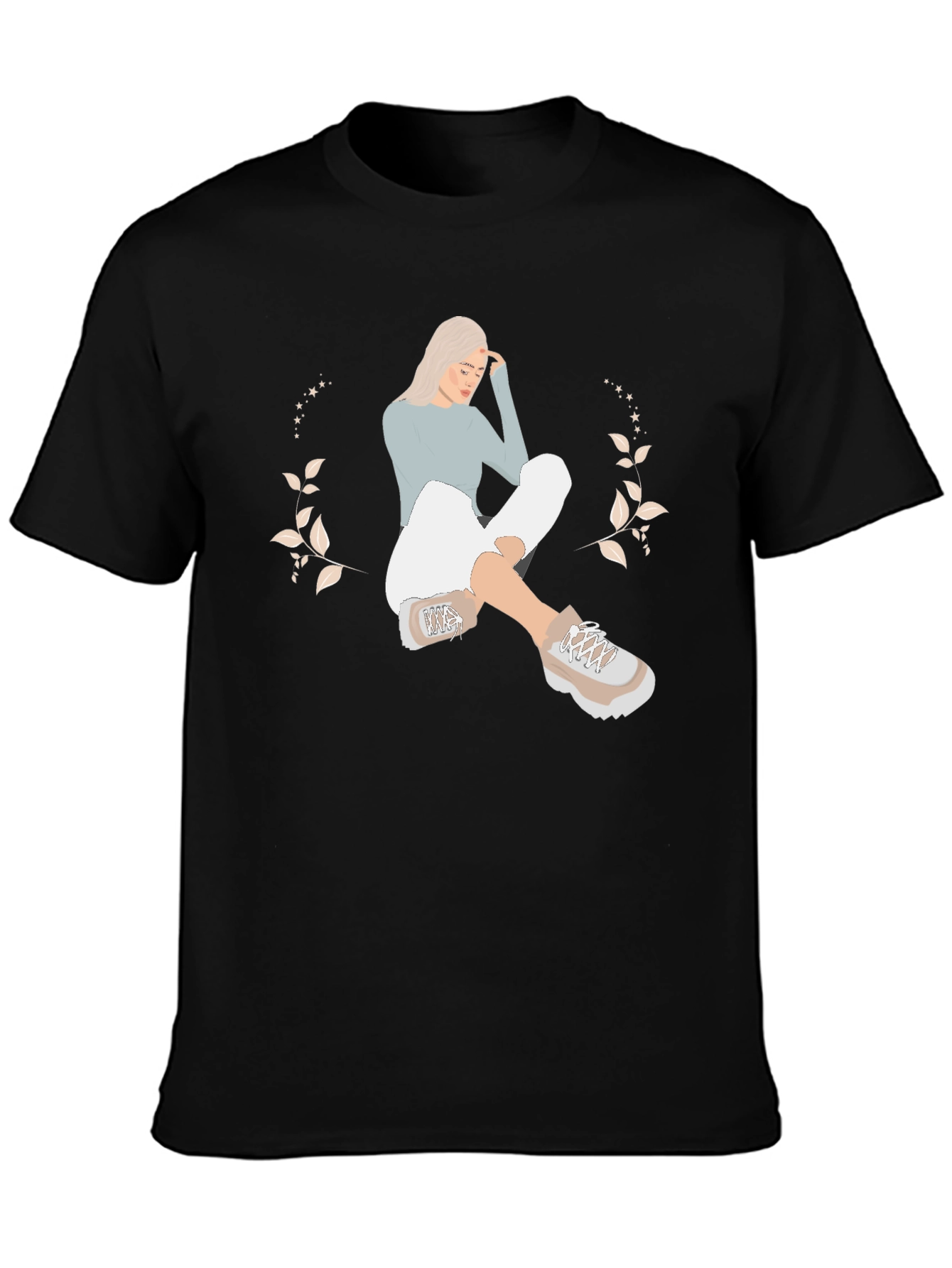 Black T-Shirt with Woman Illustration