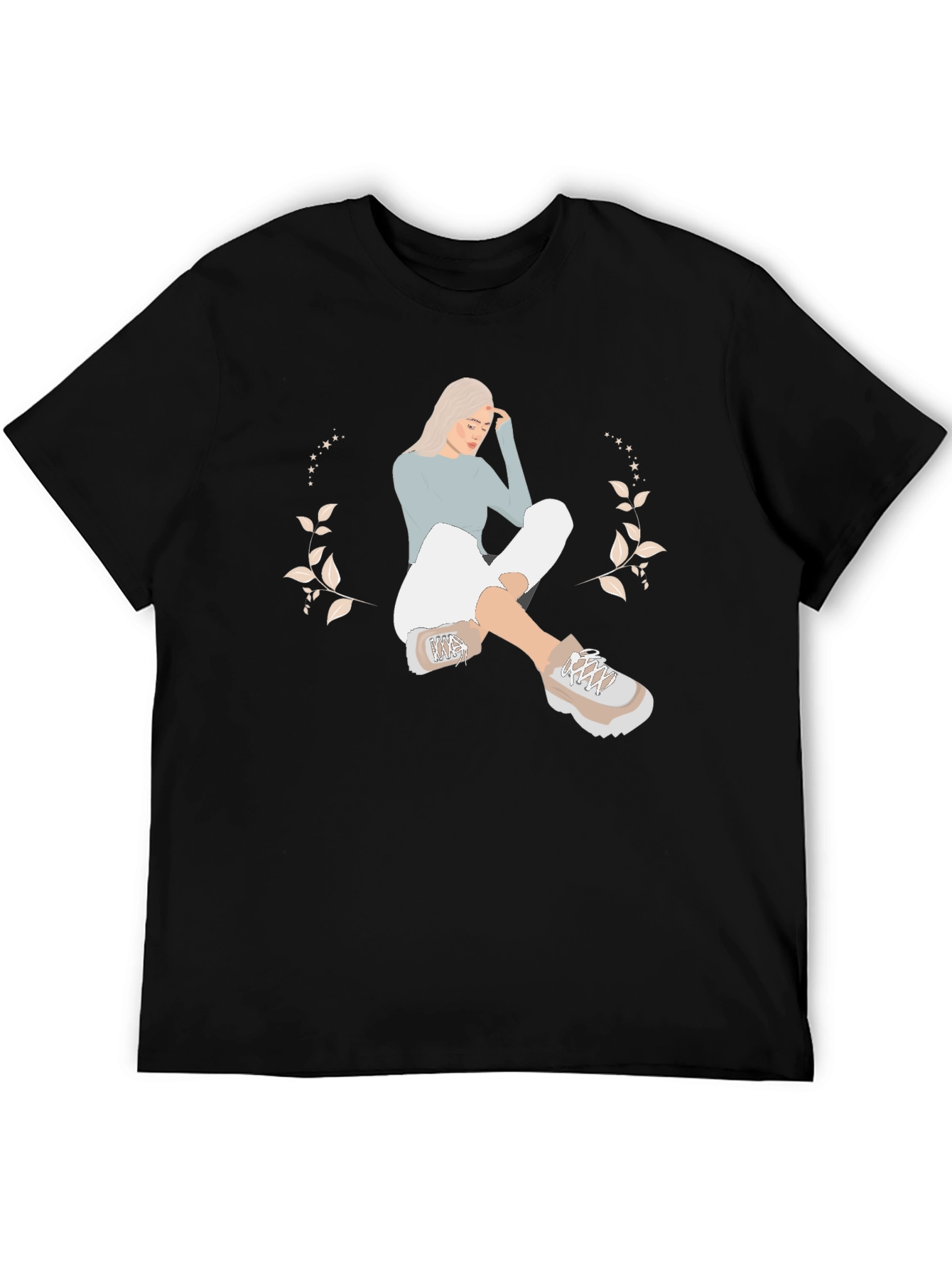 Black T-Shirt with Woman Illustration