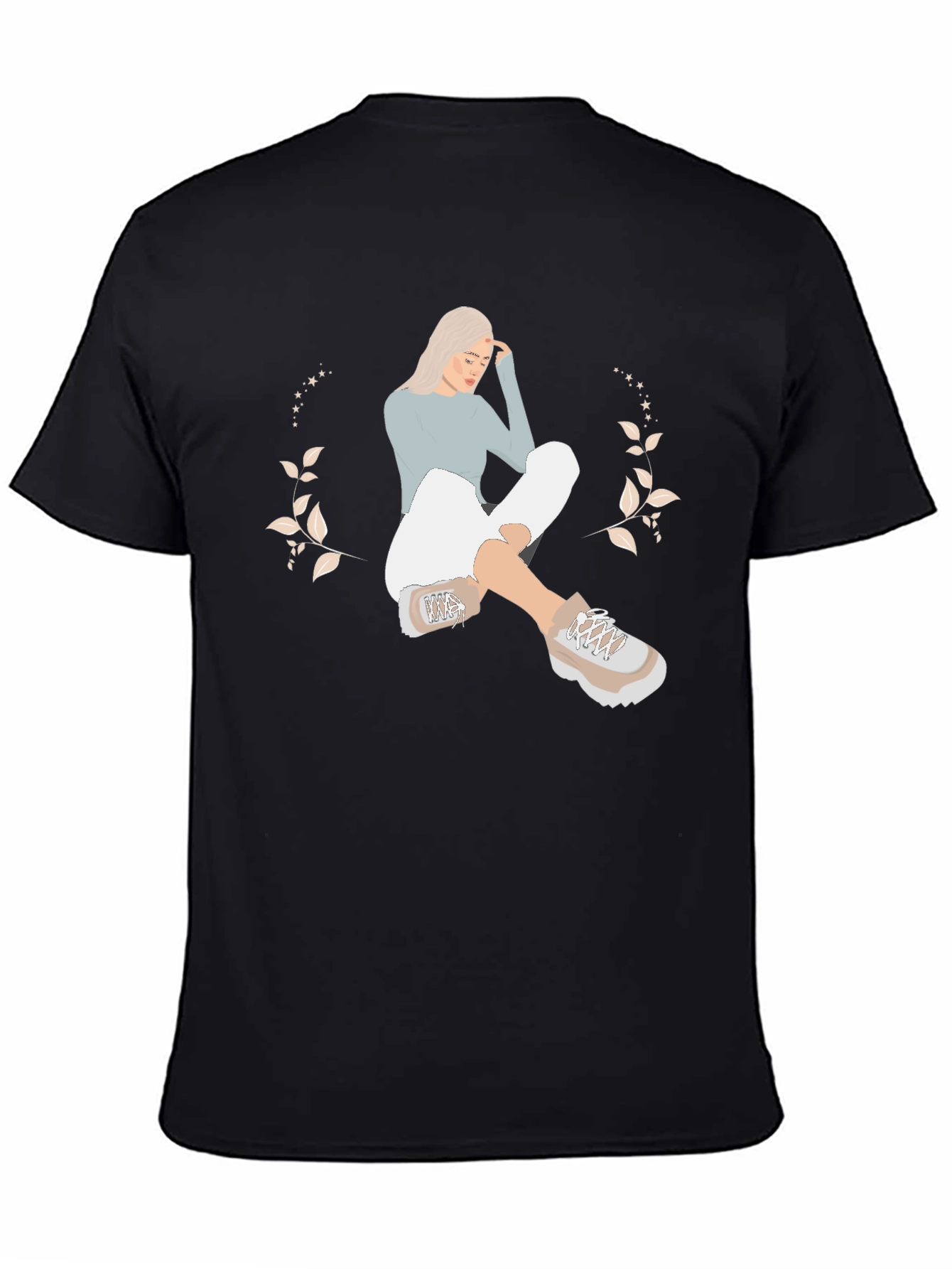 Black T-Shirt with Woman Illustration