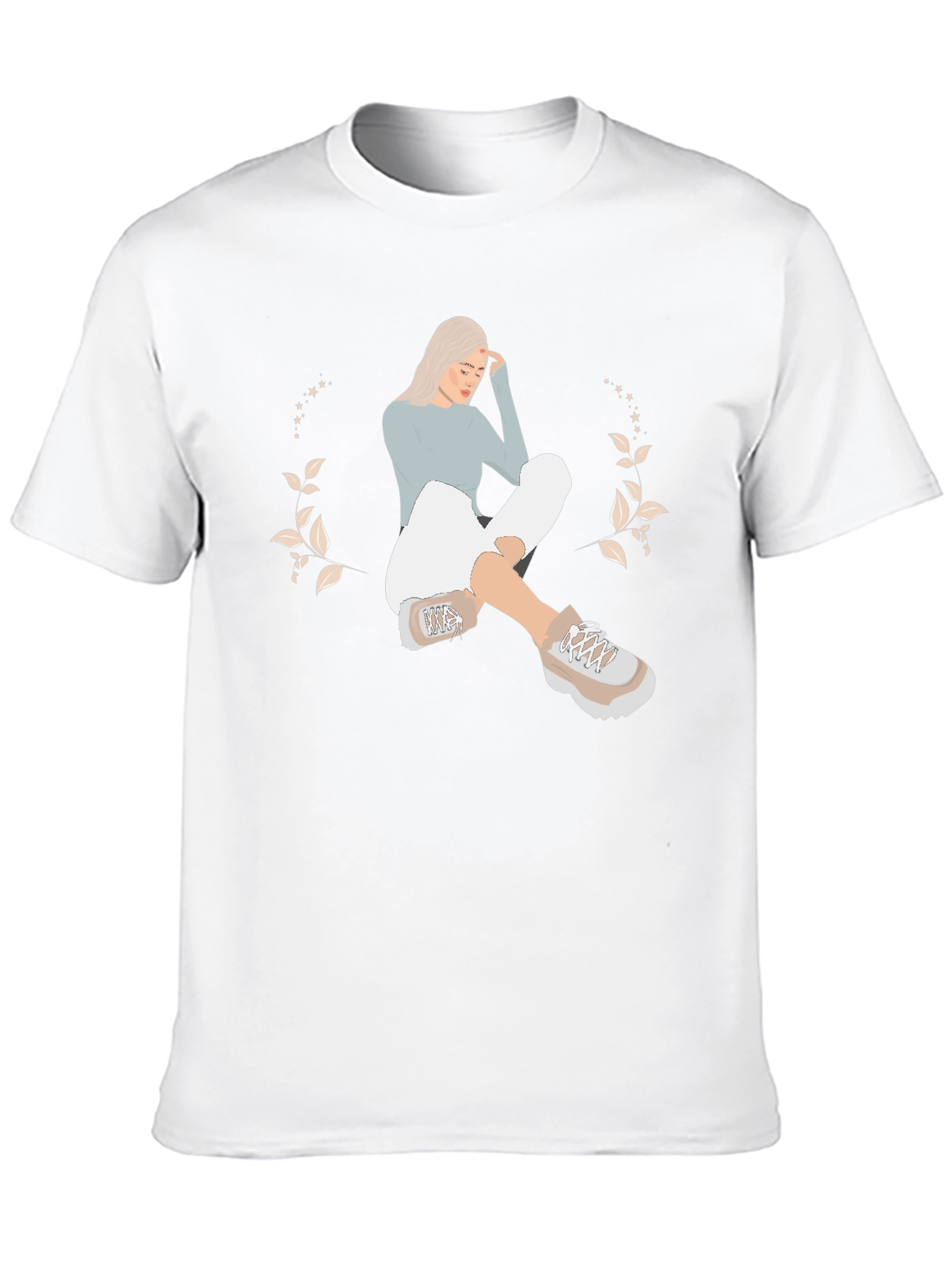 Black T-Shirt with Woman Illustration