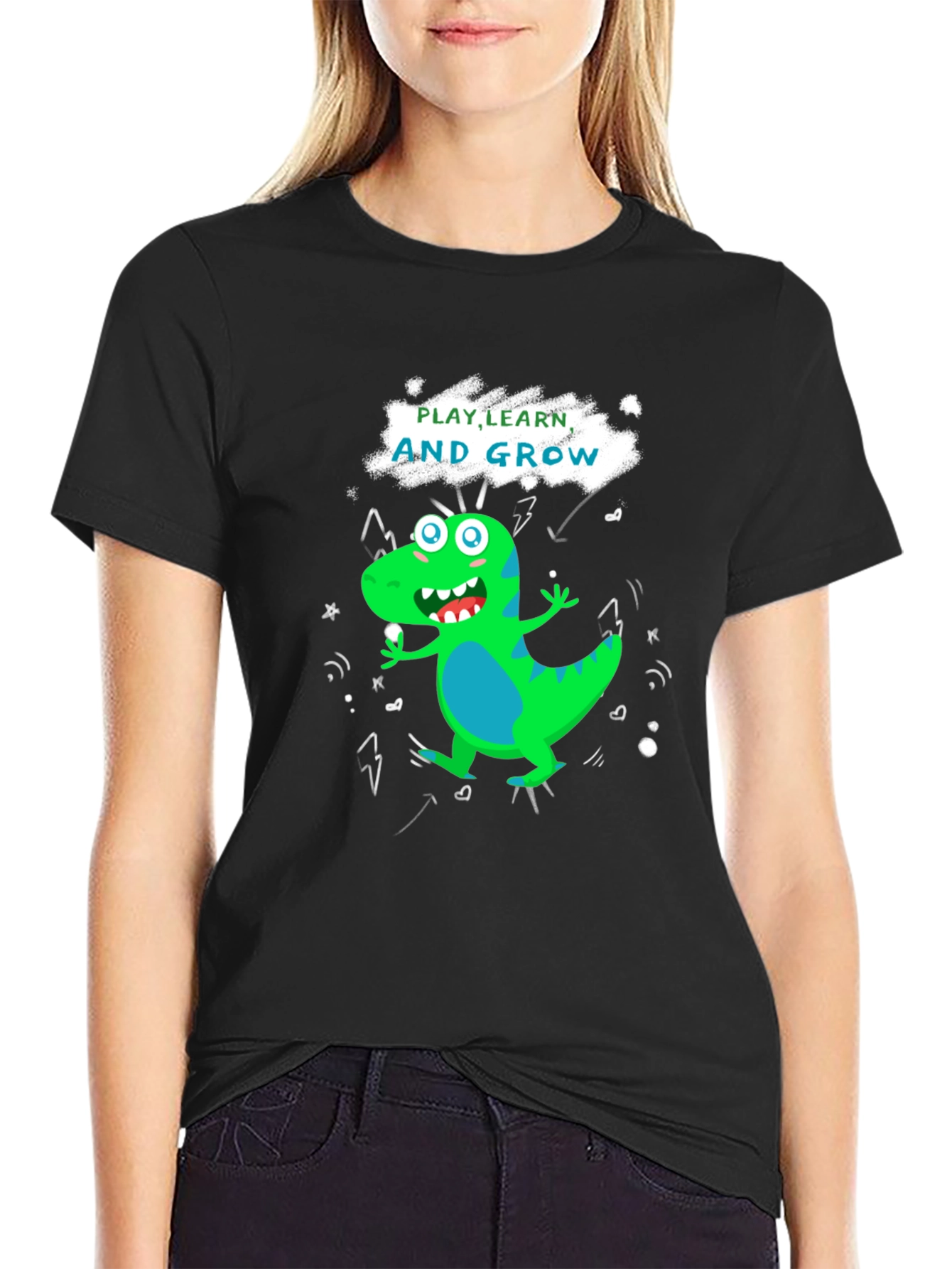Play Learn Grow T-Shirt: Cute Dinosaur Graphic Tee