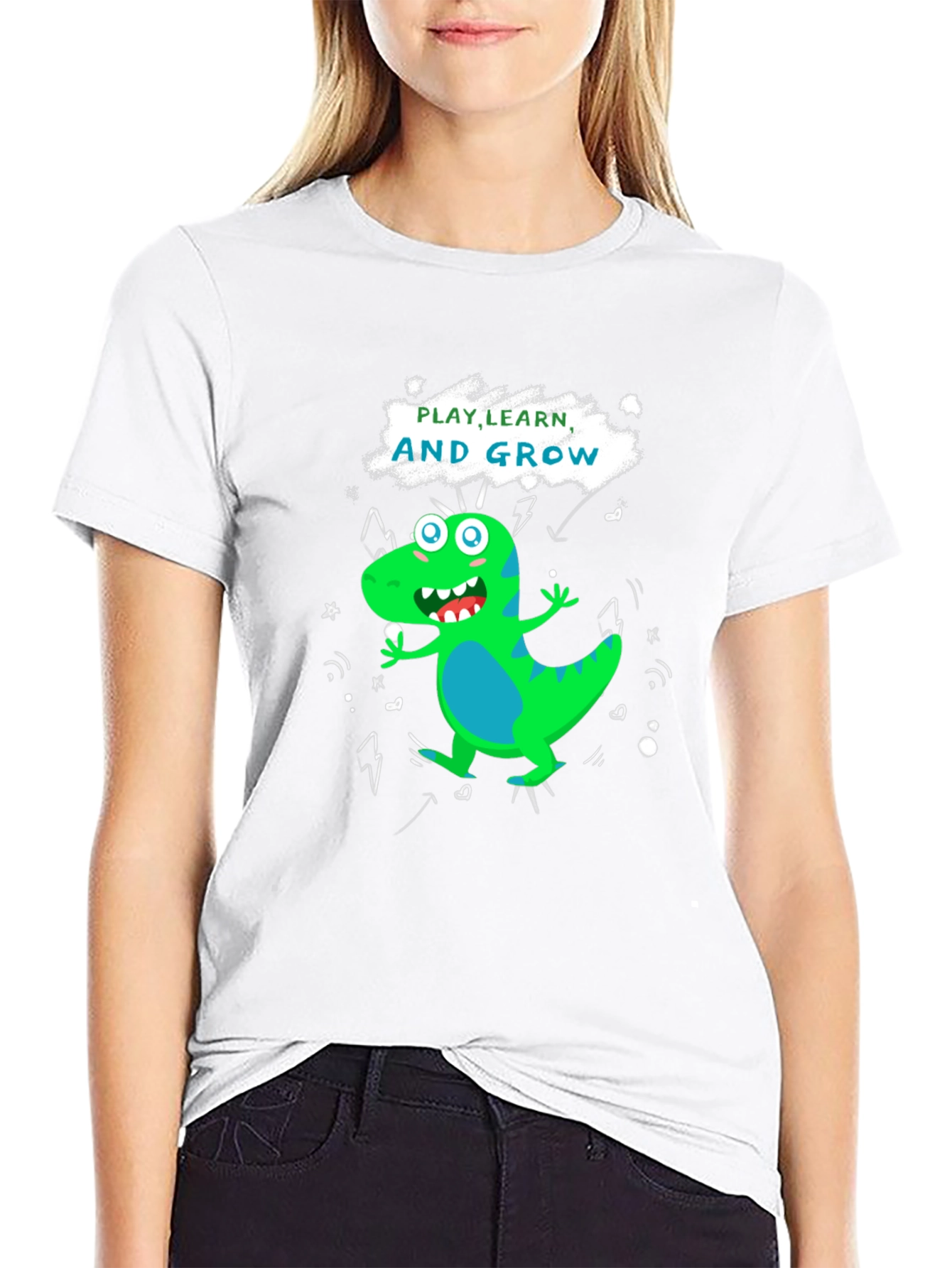 Play Learn Grow T-Shirt: Cute Dinosaur Graphic Tee