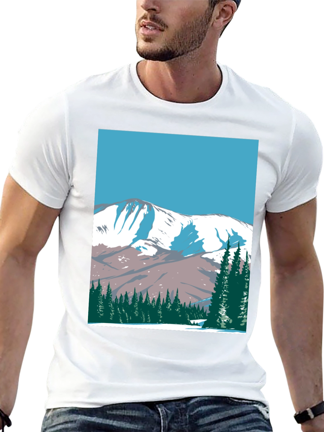 Mountain Scene Graphic Tee - Black Cotton T-Shirt