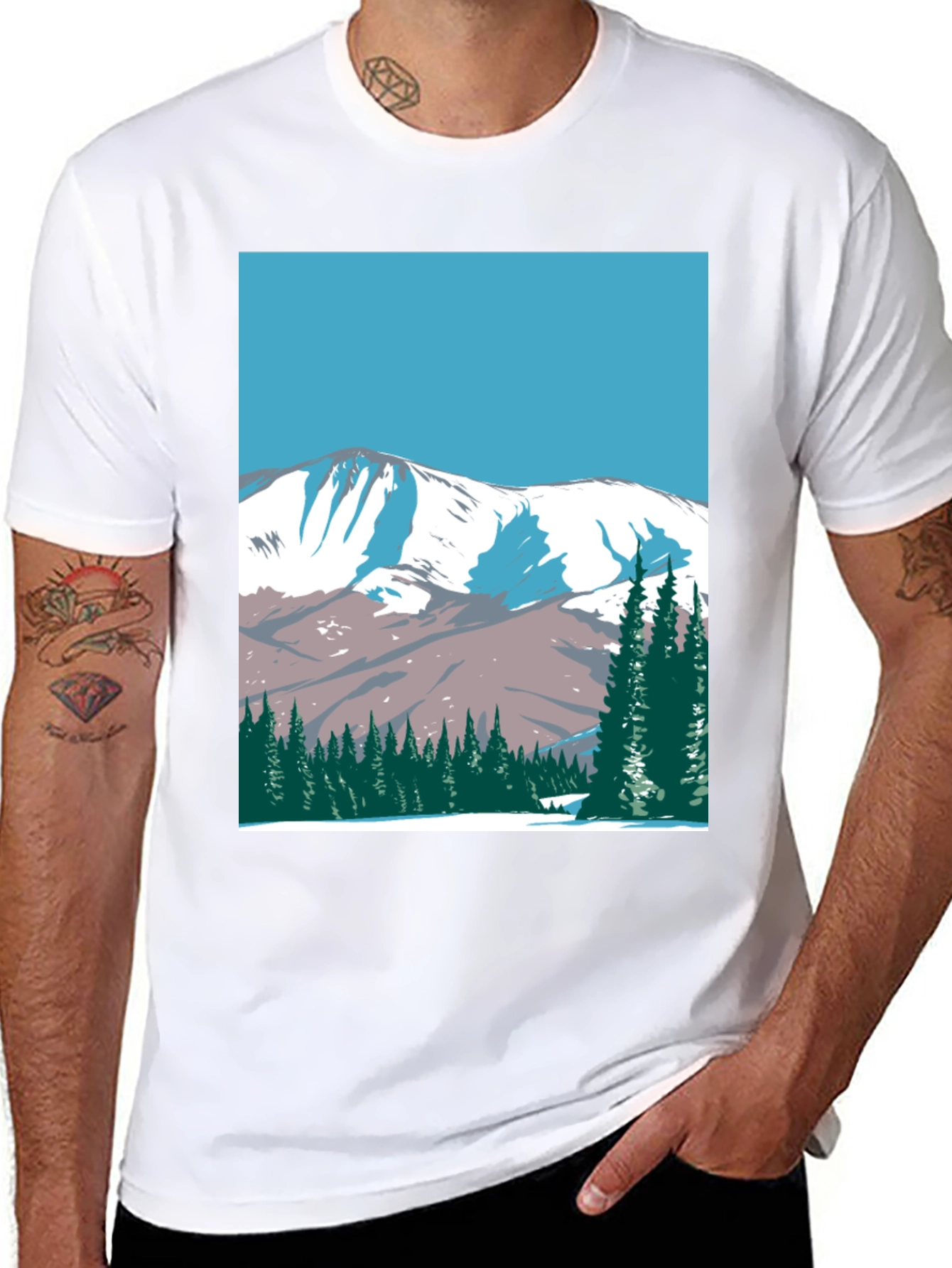 Mountain Scene Graphic Tee - Black Cotton T-Shirt