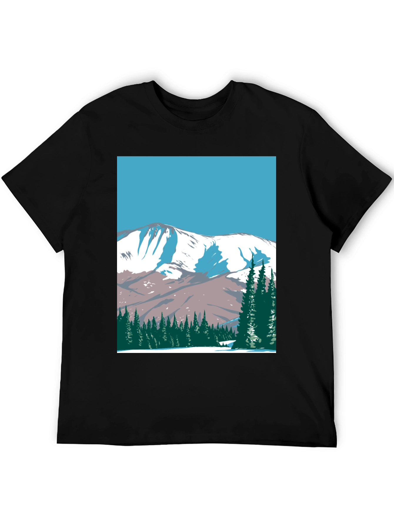 Mountain Scene Graphic Tee - Black Cotton T-Shirt