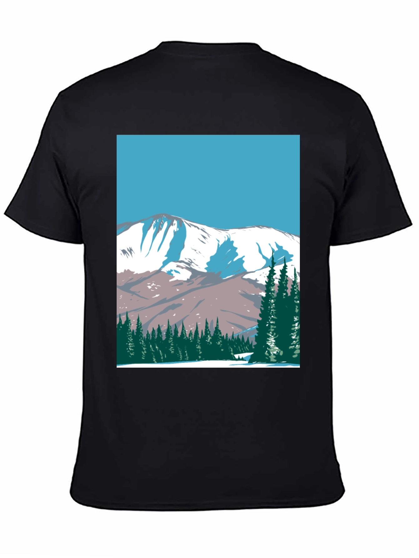 Mountain Scene Graphic Tee - Black Cotton T-Shirt