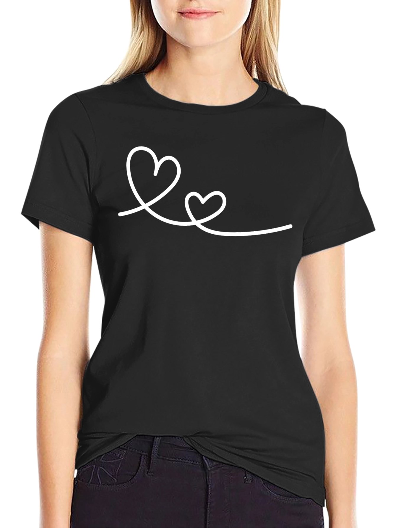Heart Line Art Black T-Shirt