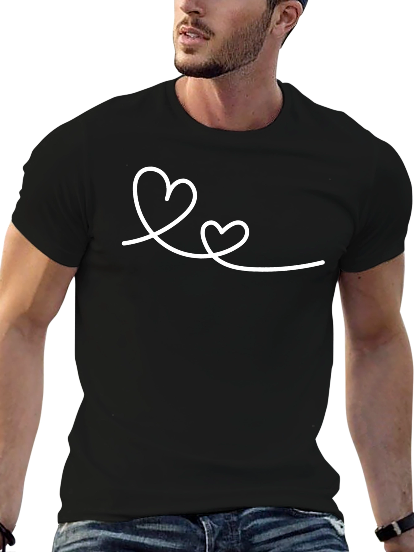 Heart Line Art Black T-Shirt