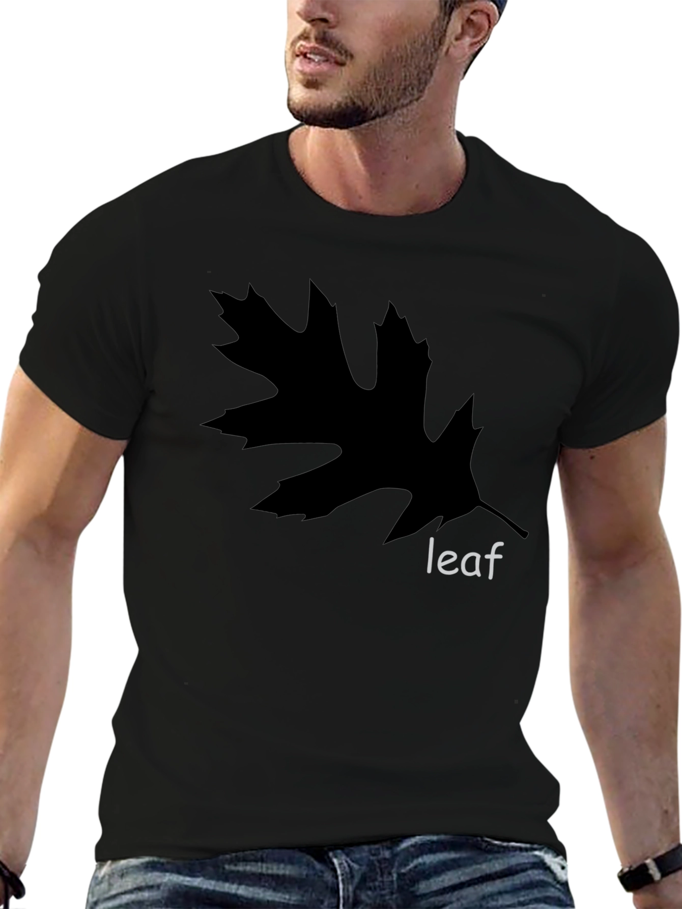 Leaf Graphic Black Tee - Nature Inspired Casual Wear