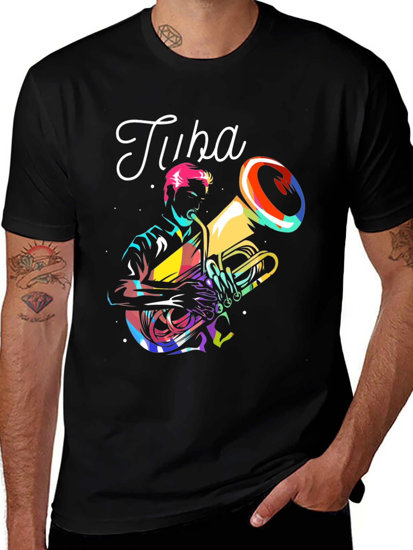 Tuba Player Graphic Tee - Black Cotton T-Shirt