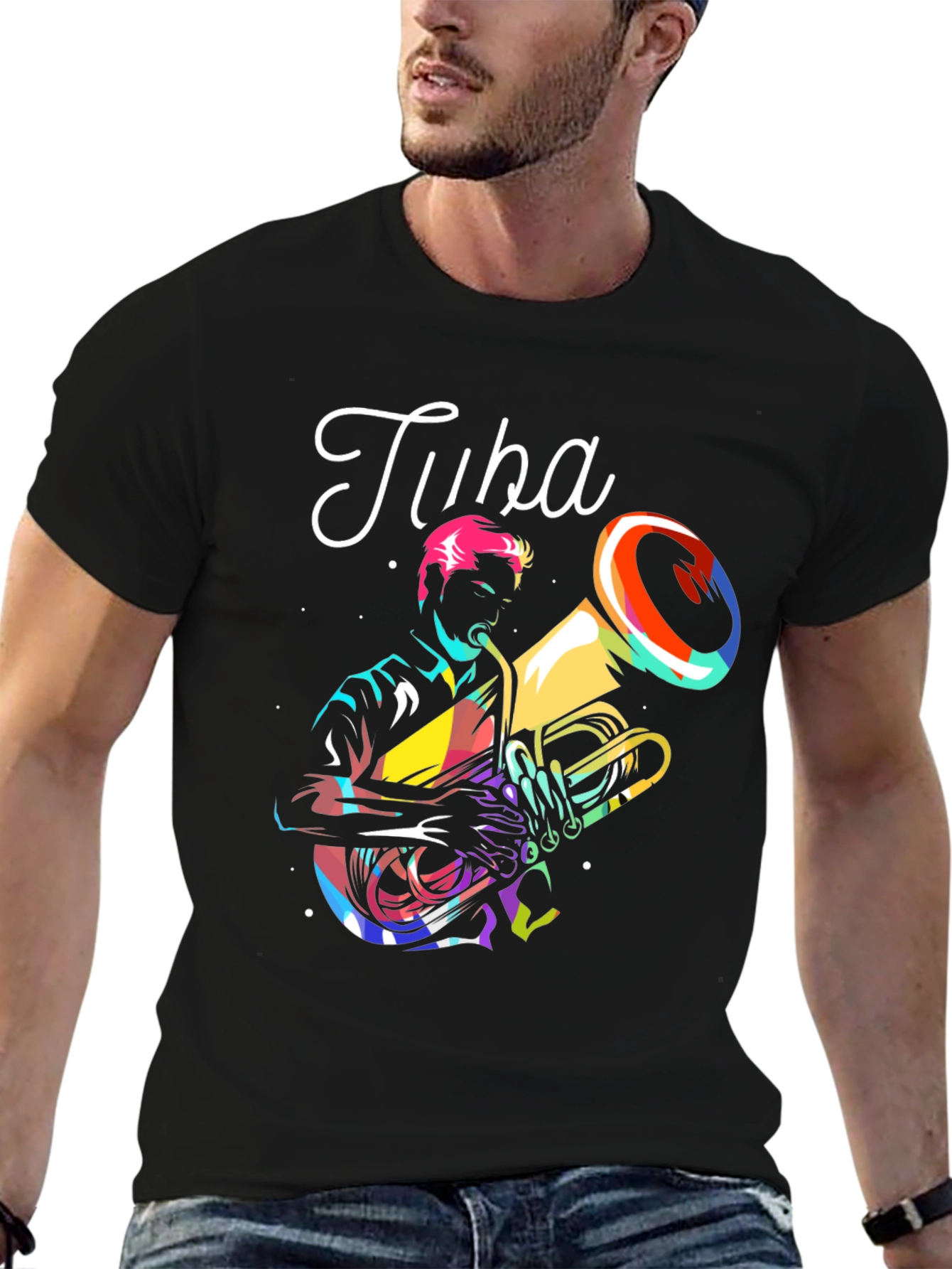 Tuba Player Graphic Tee - Black Cotton T-Shirt
