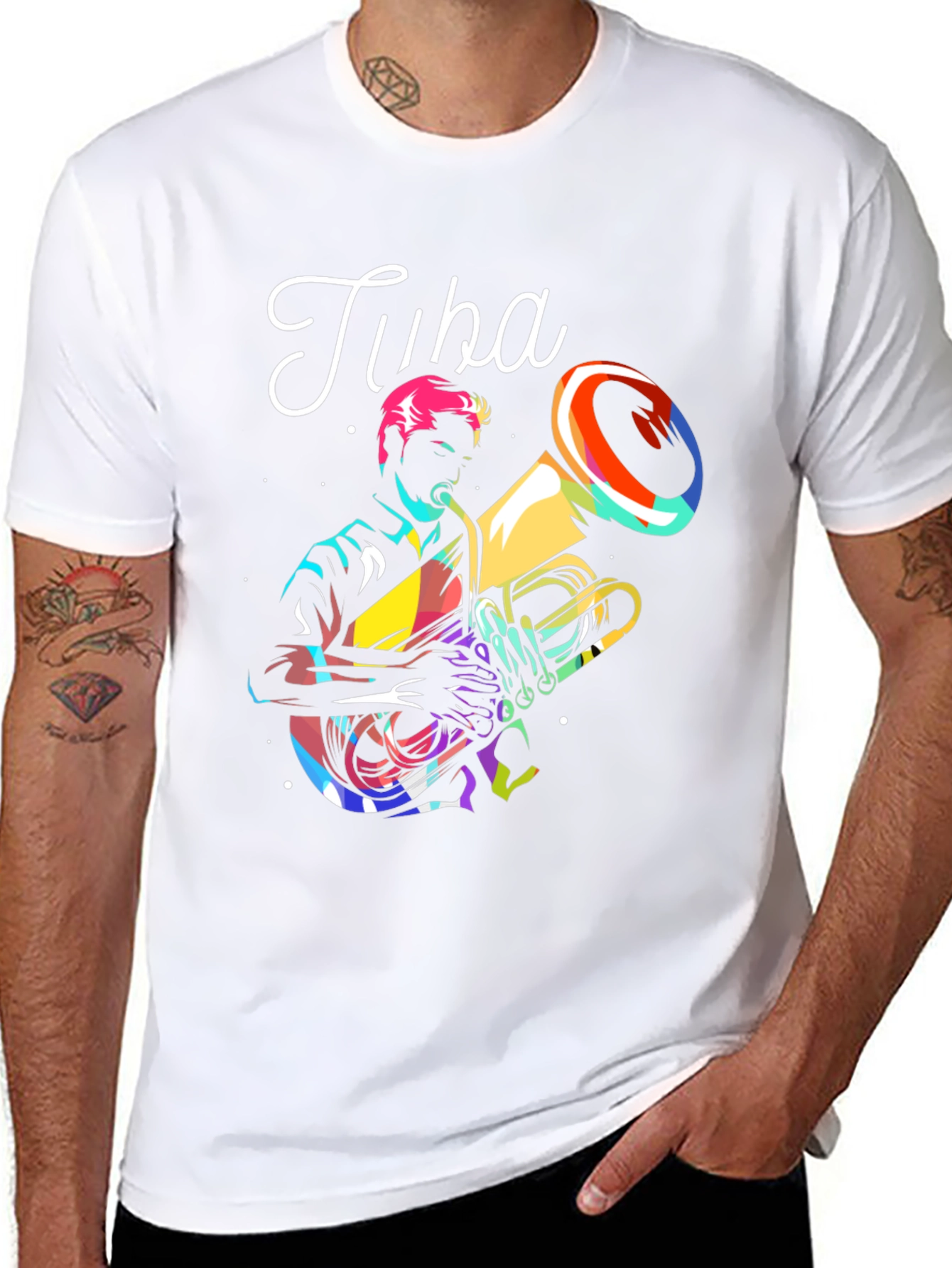 Tuba Player Graphic Tee - Black Cotton T-Shirt