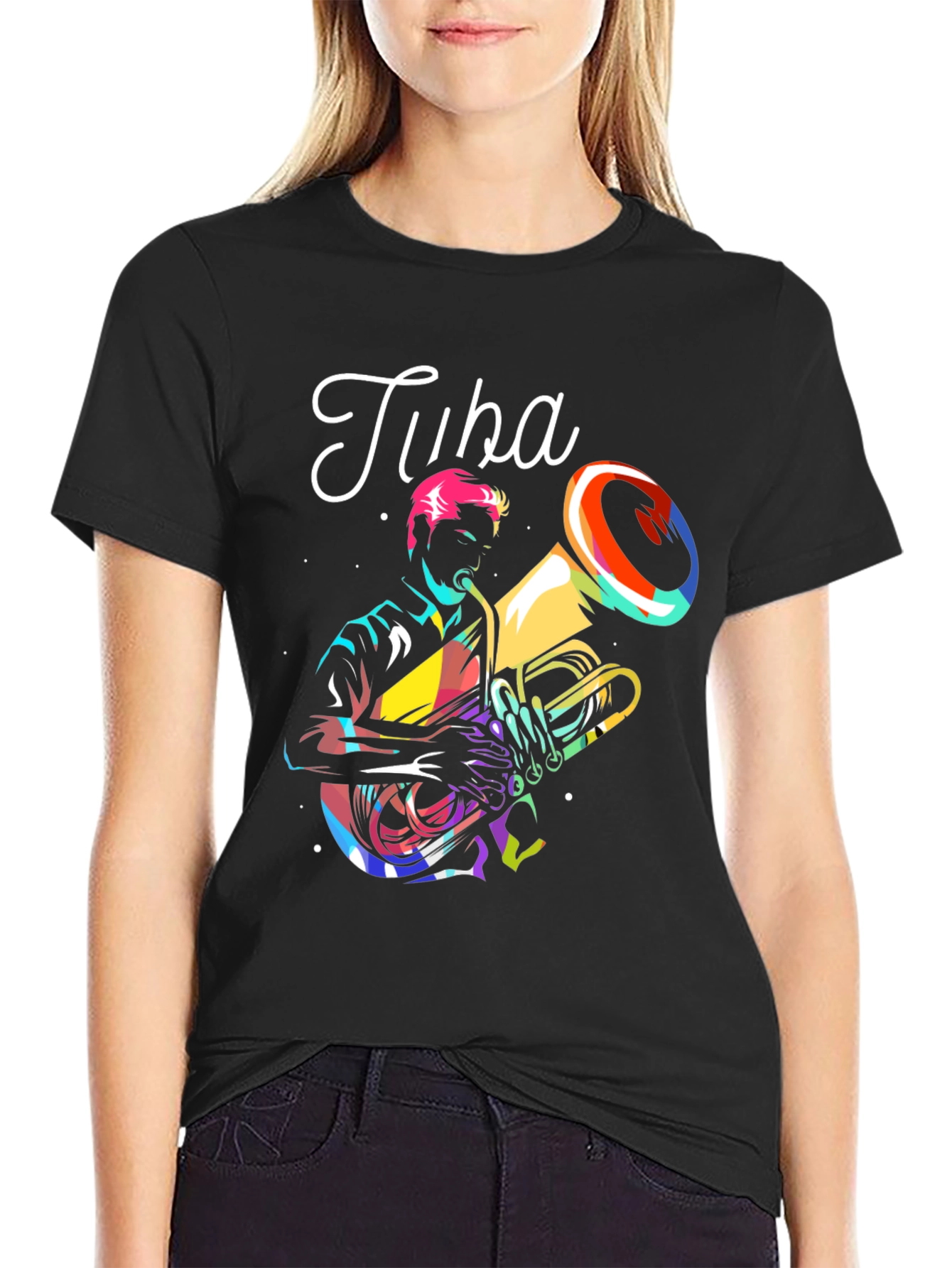 Tuba Player Graphic Tee - Black Cotton T-Shirt