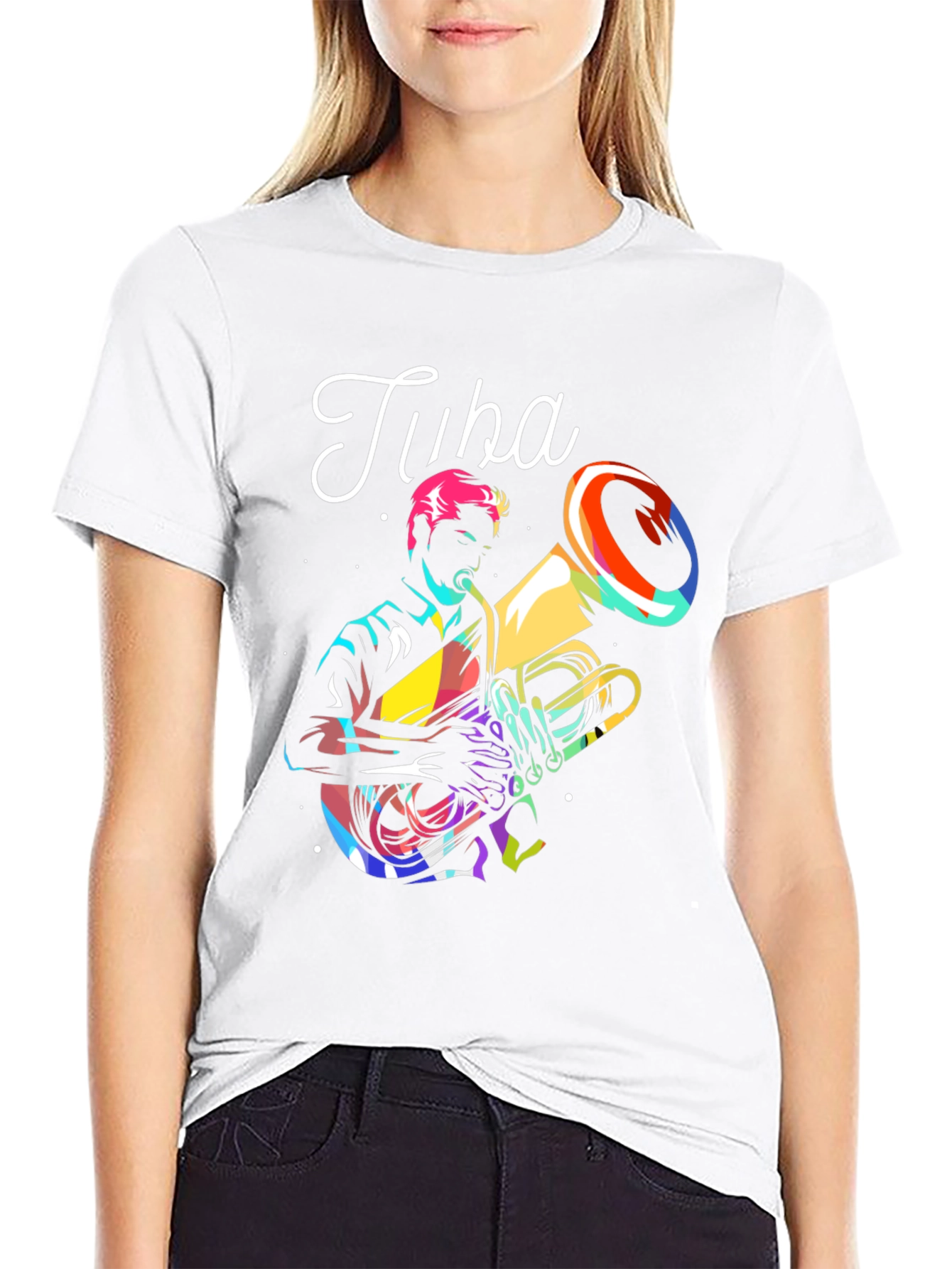 Tuba Player Graphic Tee - Black Cotton T-Shirt