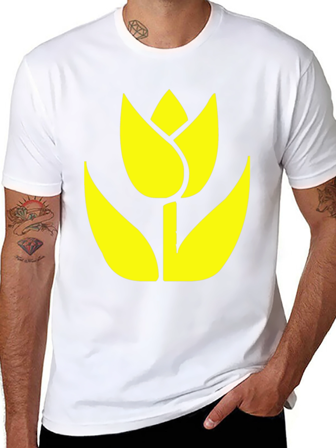 Black T-Shirt with Yellow Tulip Graphic