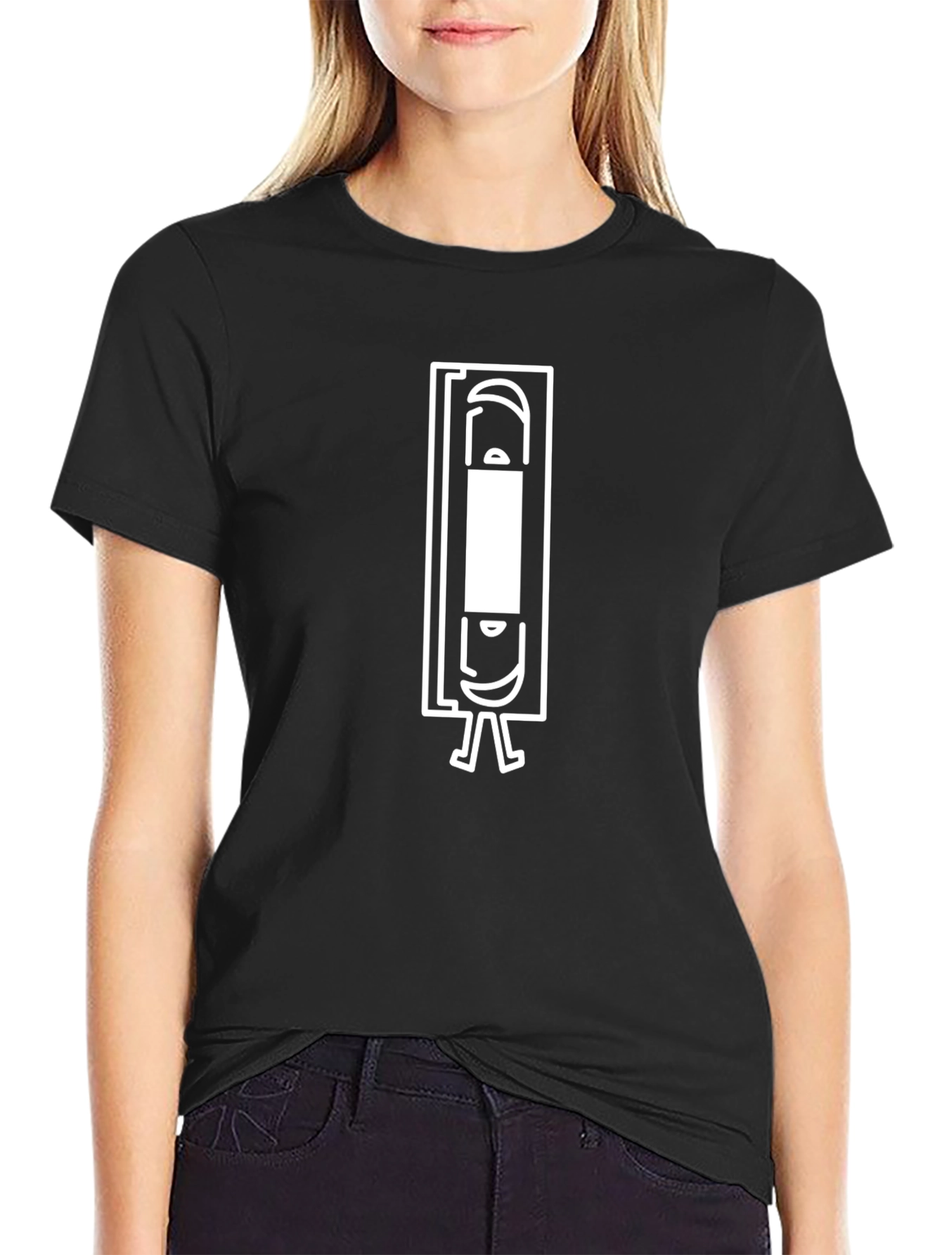 Retro VHS Tape Cartoon Black T-Shirt