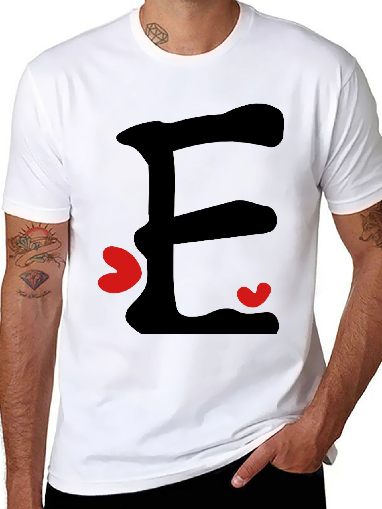 E is for Everyone Black T-Shirt with Hearts