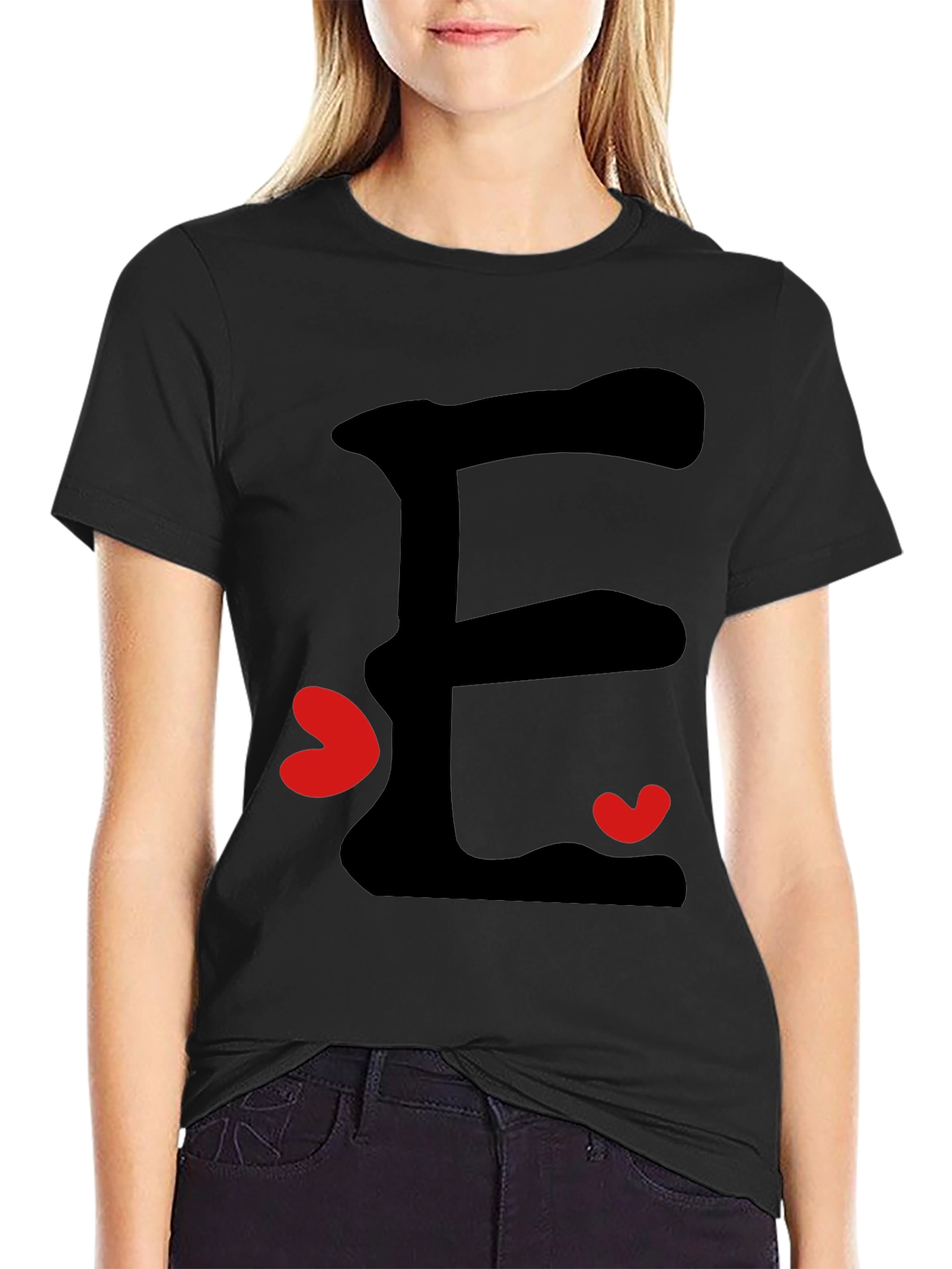 E is for Everyone Black T-Shirt with Hearts