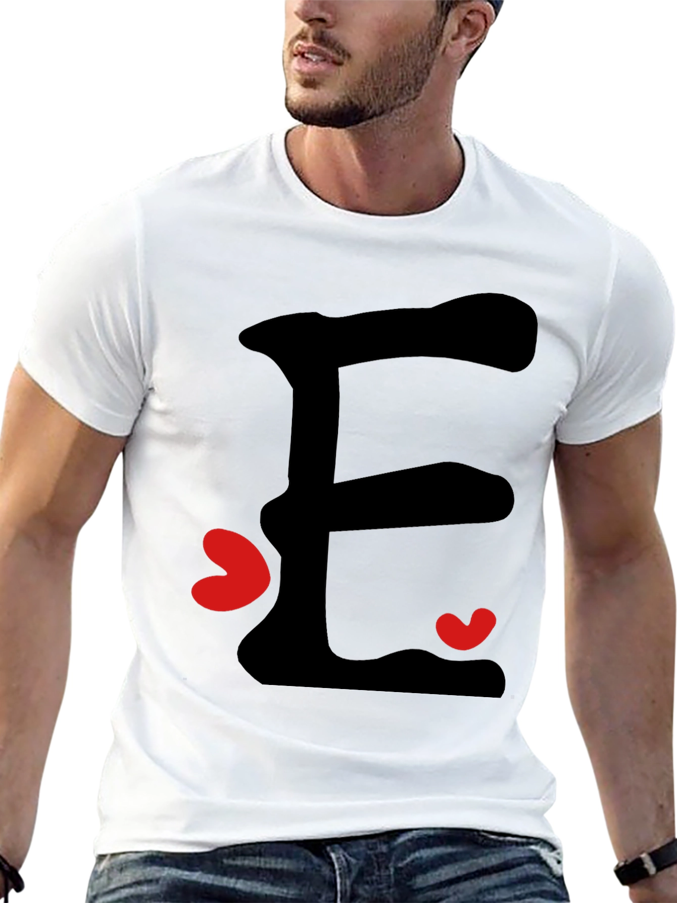 E is for Everyone Black T-Shirt with Hearts