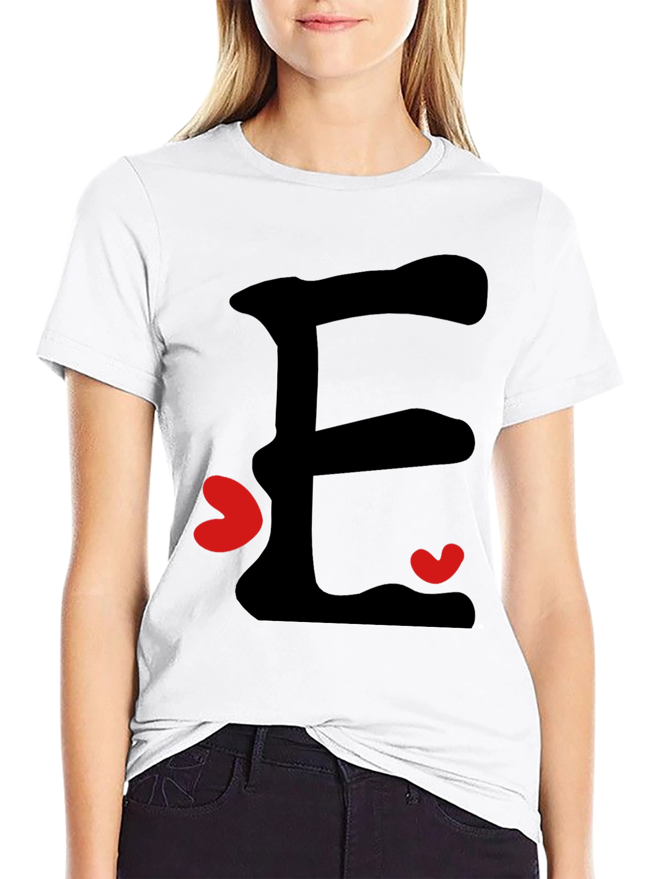 E is for Everyone Black T-Shirt with Hearts