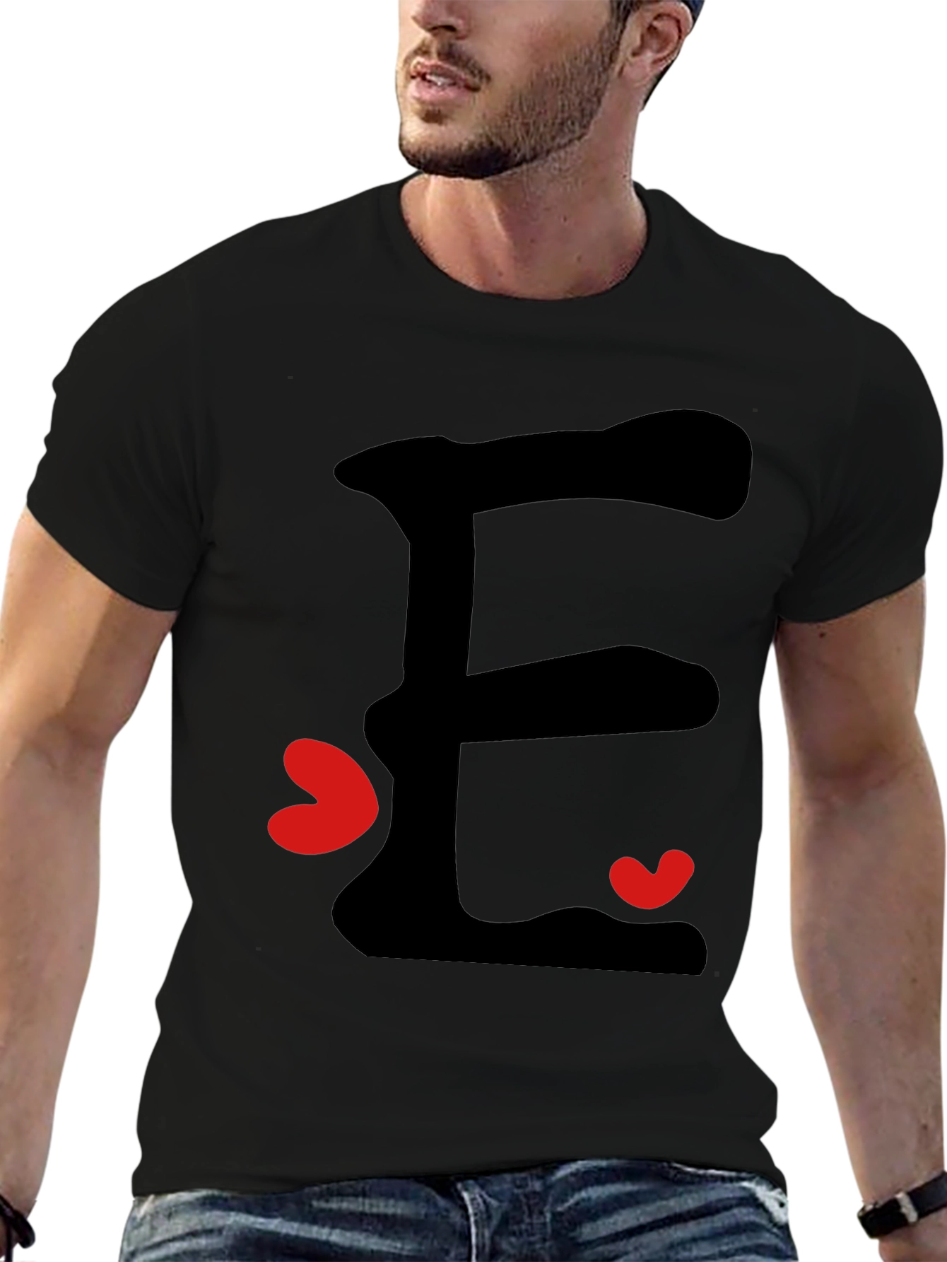E is for Everyone Black T-Shirt with Hearts