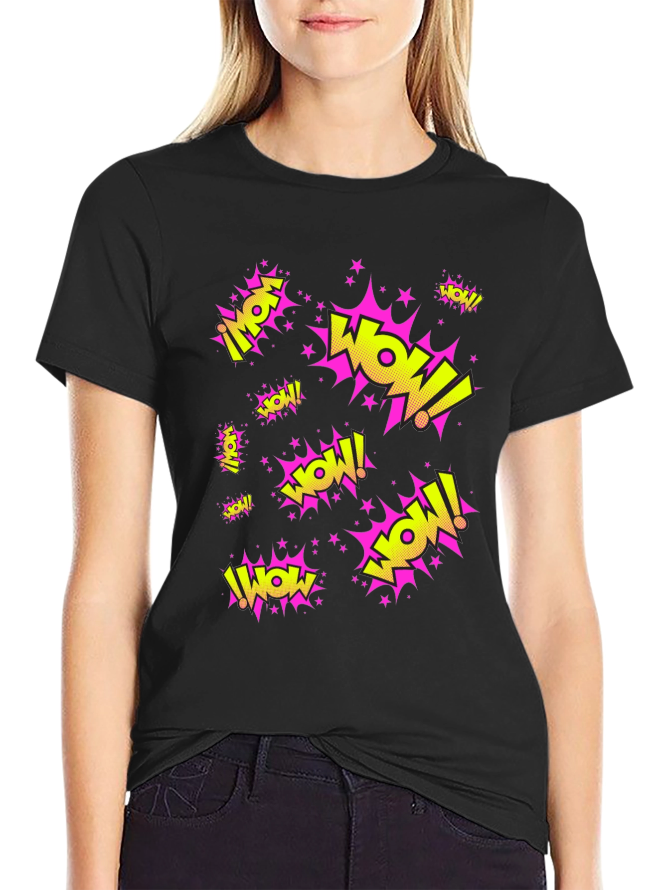 WOW! Graphic Print Black T-Shirt