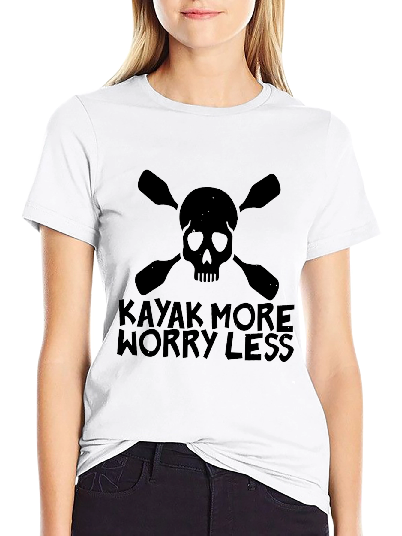 Kayak More Worry Less Black Graphic T-Shirt